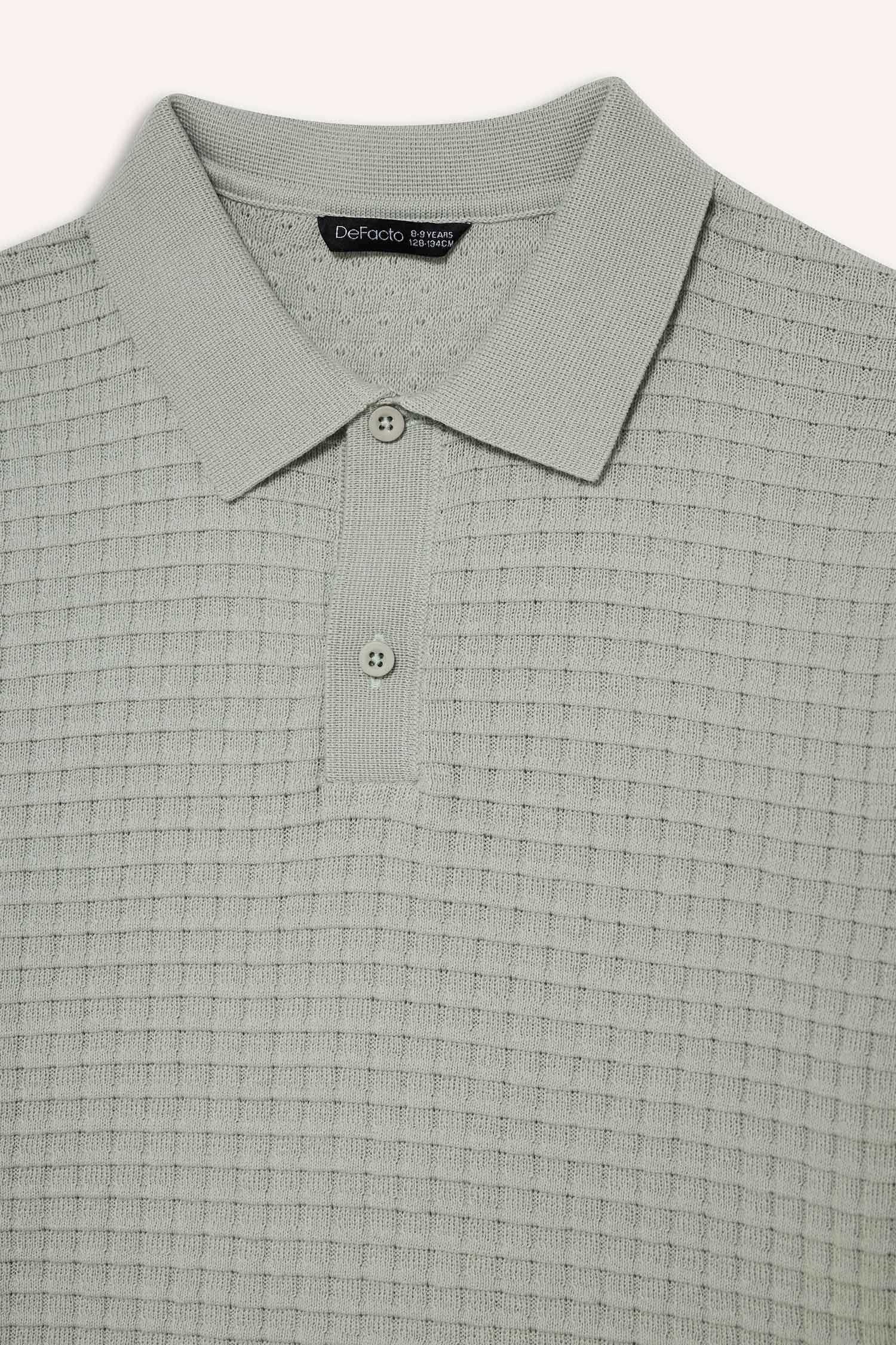 Polo Yaka Dokulu Pamuklu Kazak Erkek Çocuk