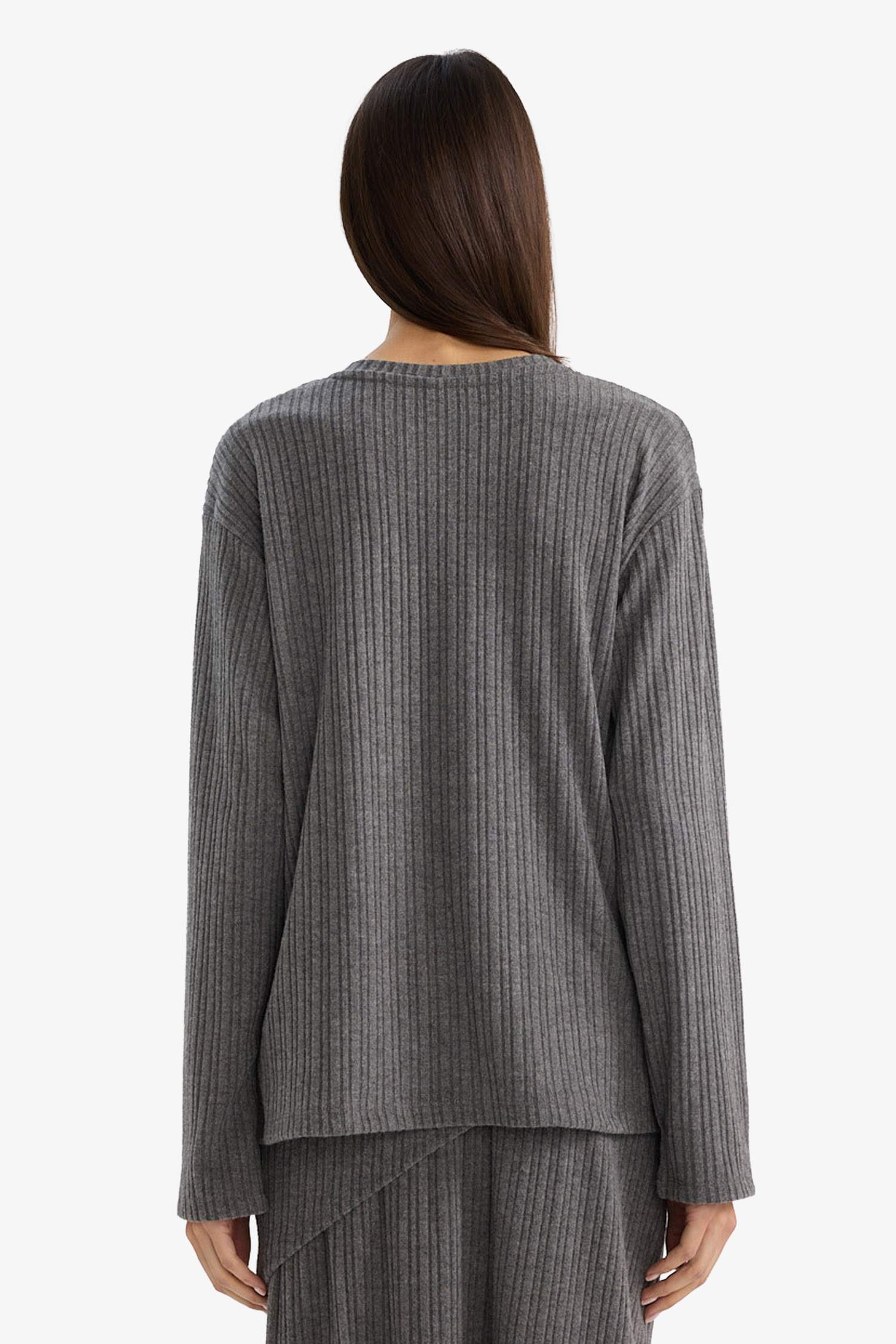 Relax Fit Bisiklet Yaka Fitilli Kaşkorse Çizgili Uzun Kollu Tişört