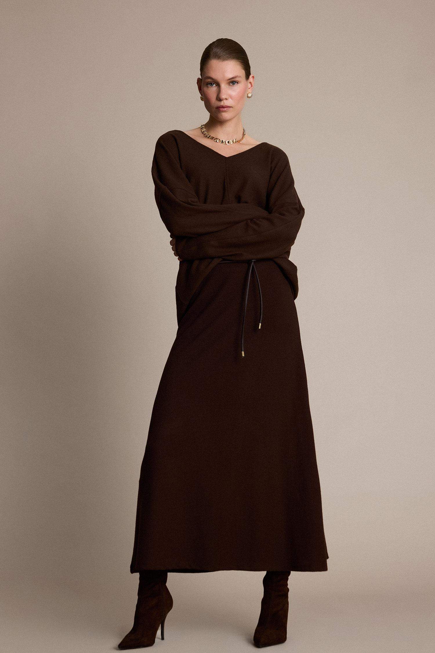 Relax Fit V-Neck Ribbed Sweatshirt