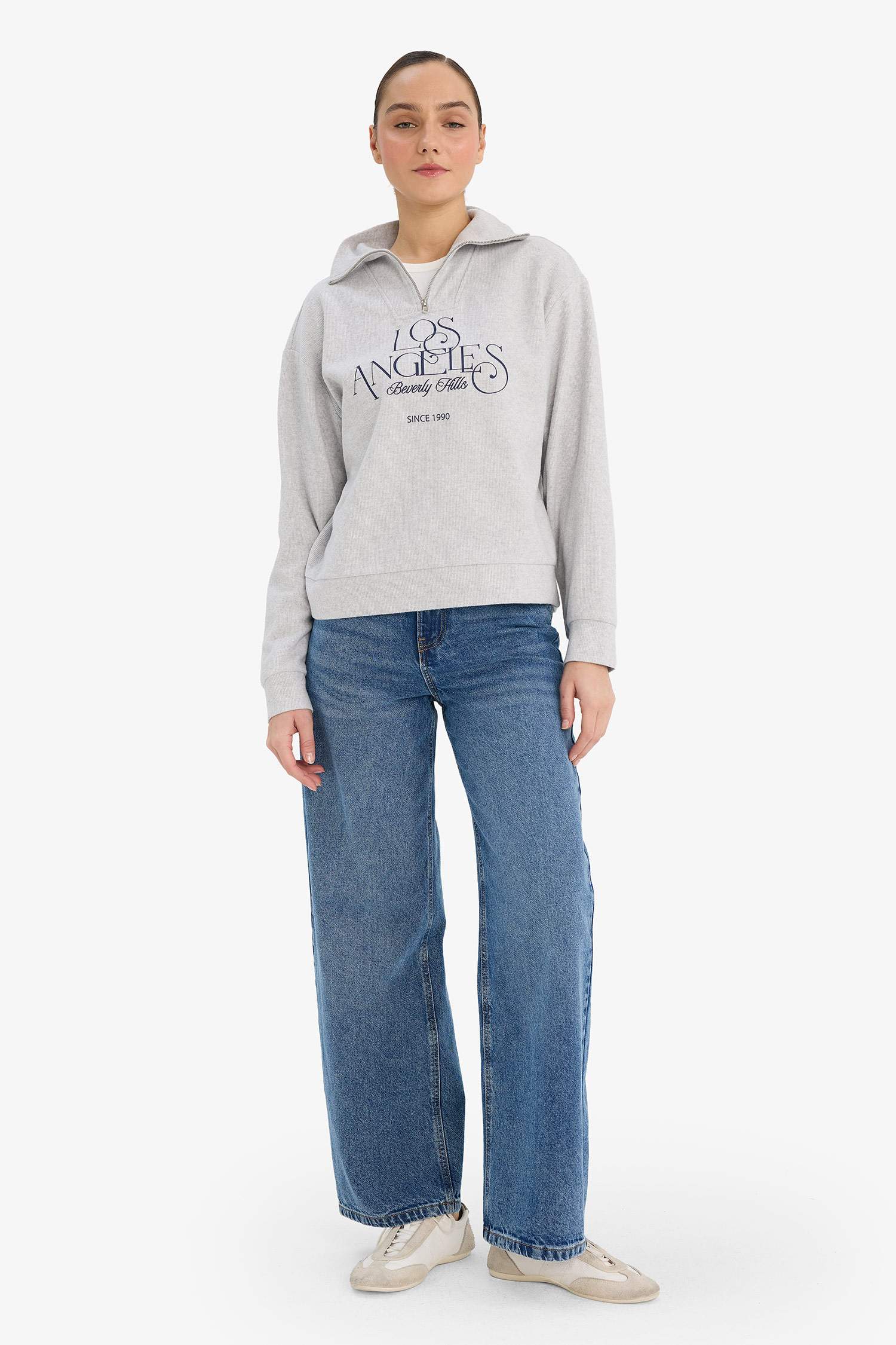 Regular Fit Yarım Fermuarlı Baskılı Sweatshirt