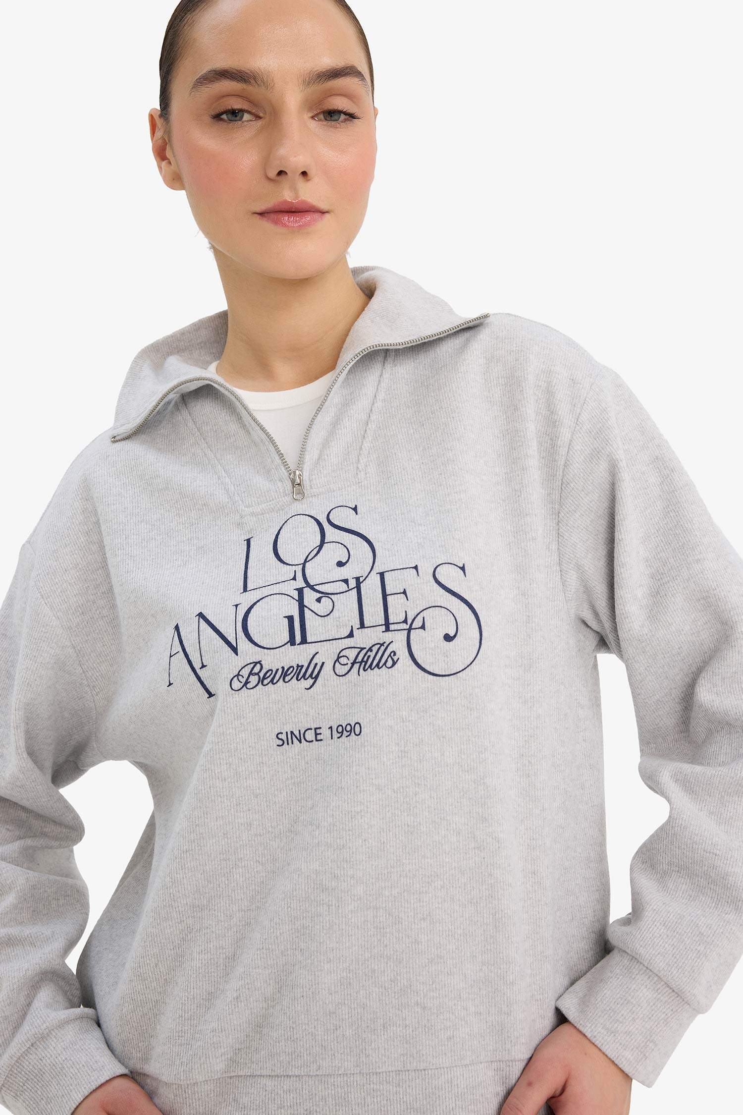 Regular Fit Yarım Fermuarlı Baskılı Sweatshirt