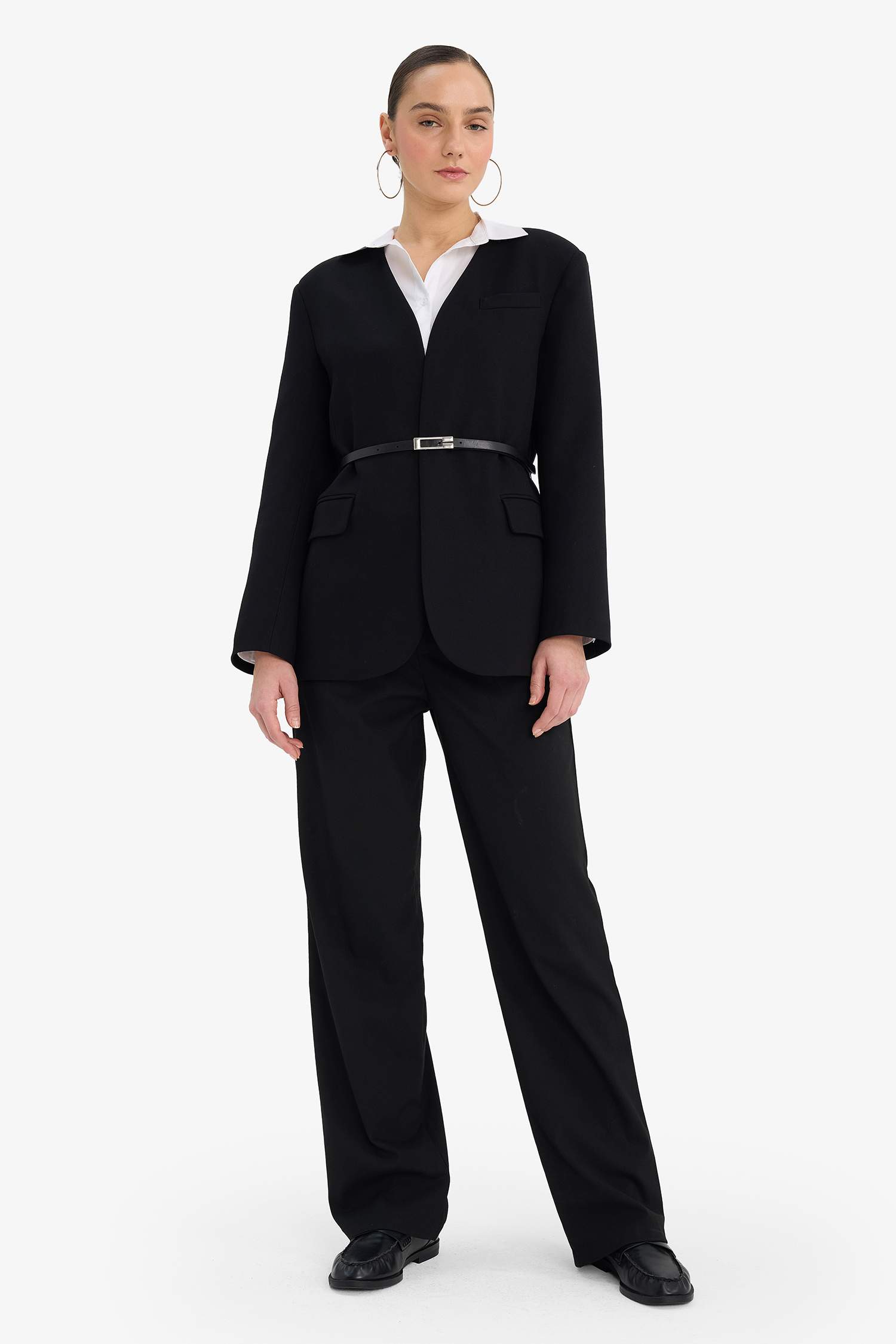 Oversize Geniş Kalıp V Yaka Blazer Ceket