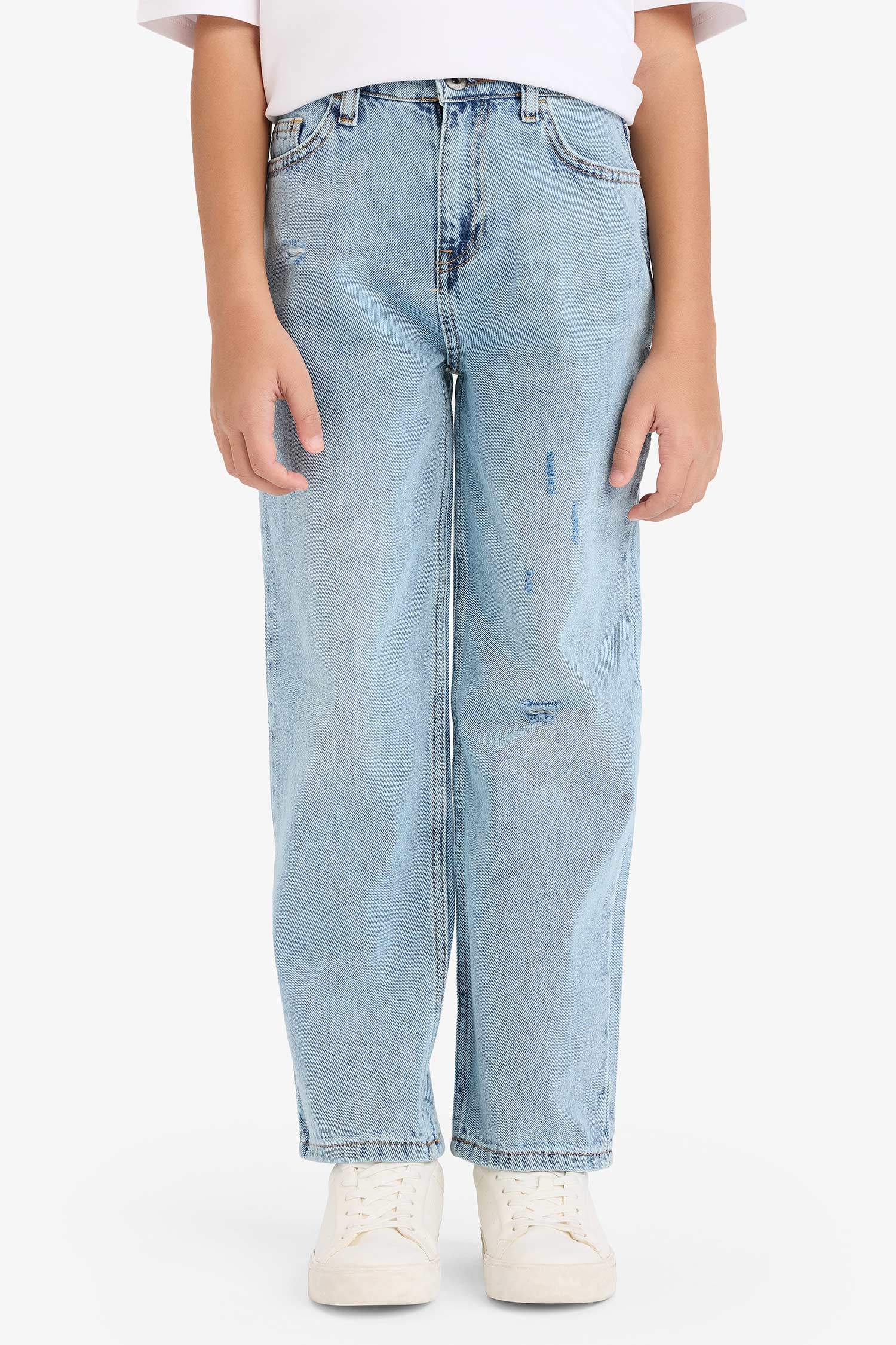 Erkek Çocuk Loose Fit Yırtık Detaylı Düz Paça Jean Pantolon