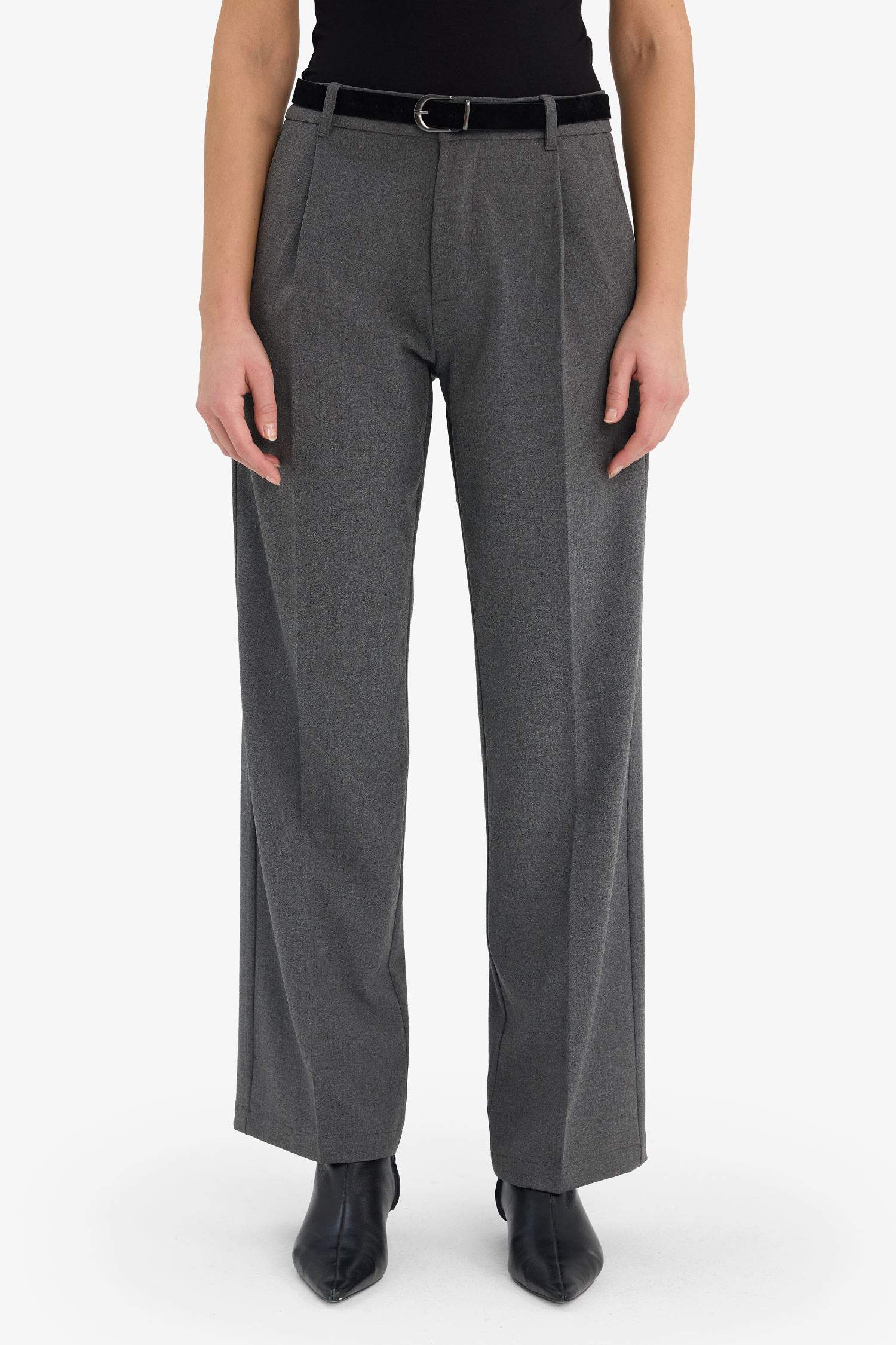 Wide Leg Çift Cepli Yüksek Bel Düz Paça Pantolon