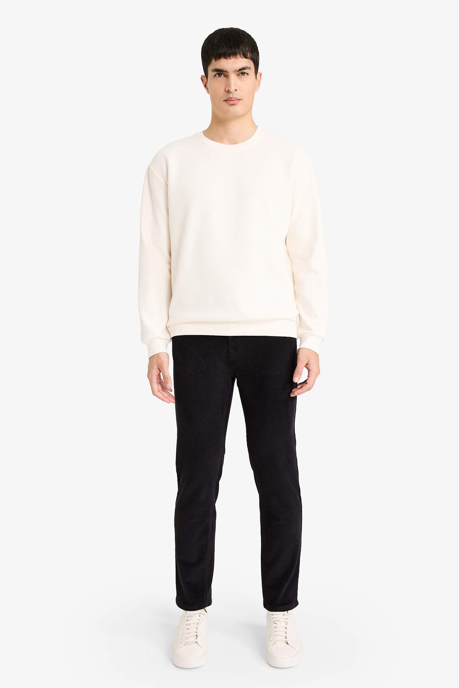 Bisiklet Yaka Waffle Sweatshirt