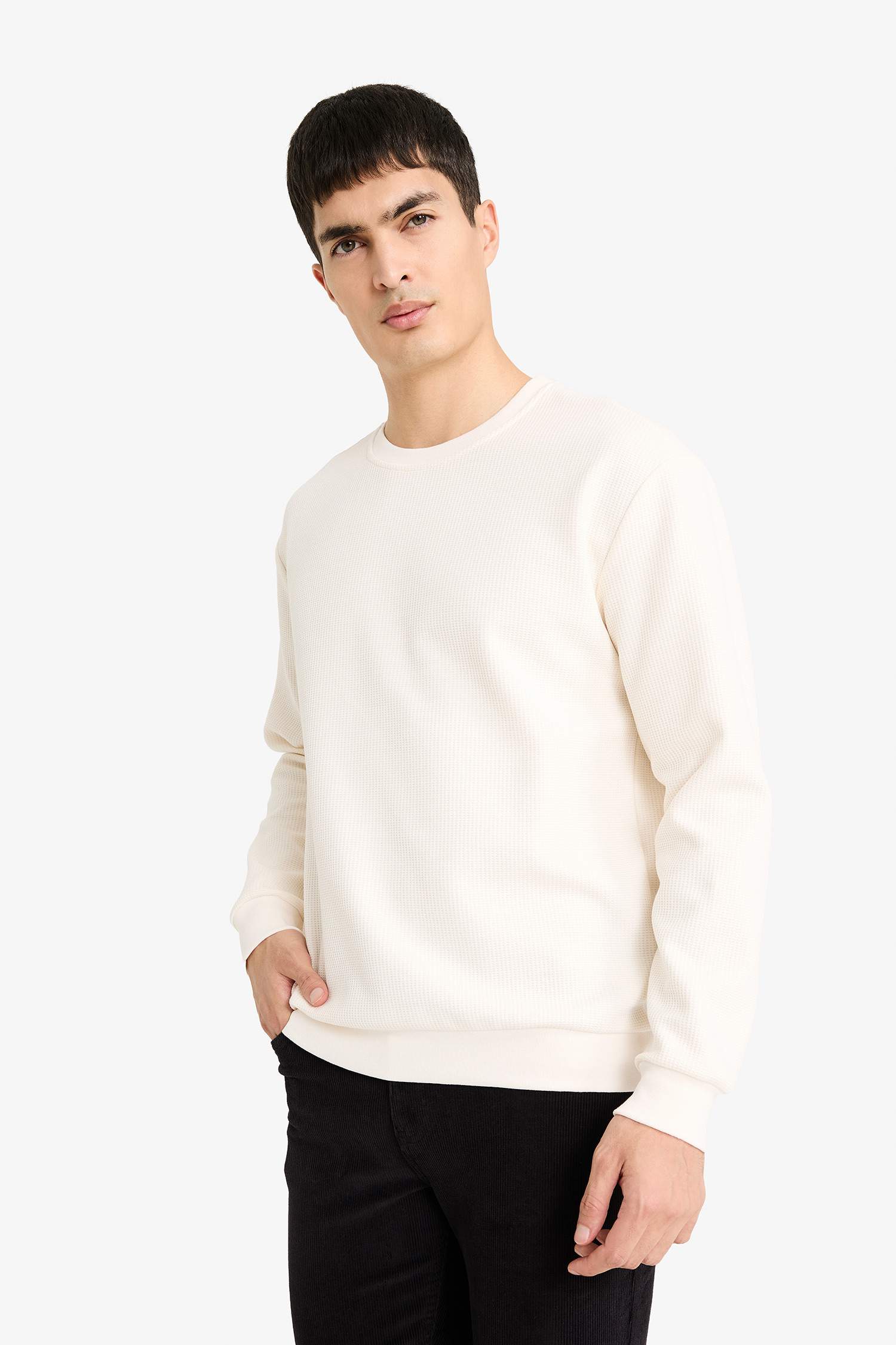 Bisiklet Yaka Waffle Sweatshirt