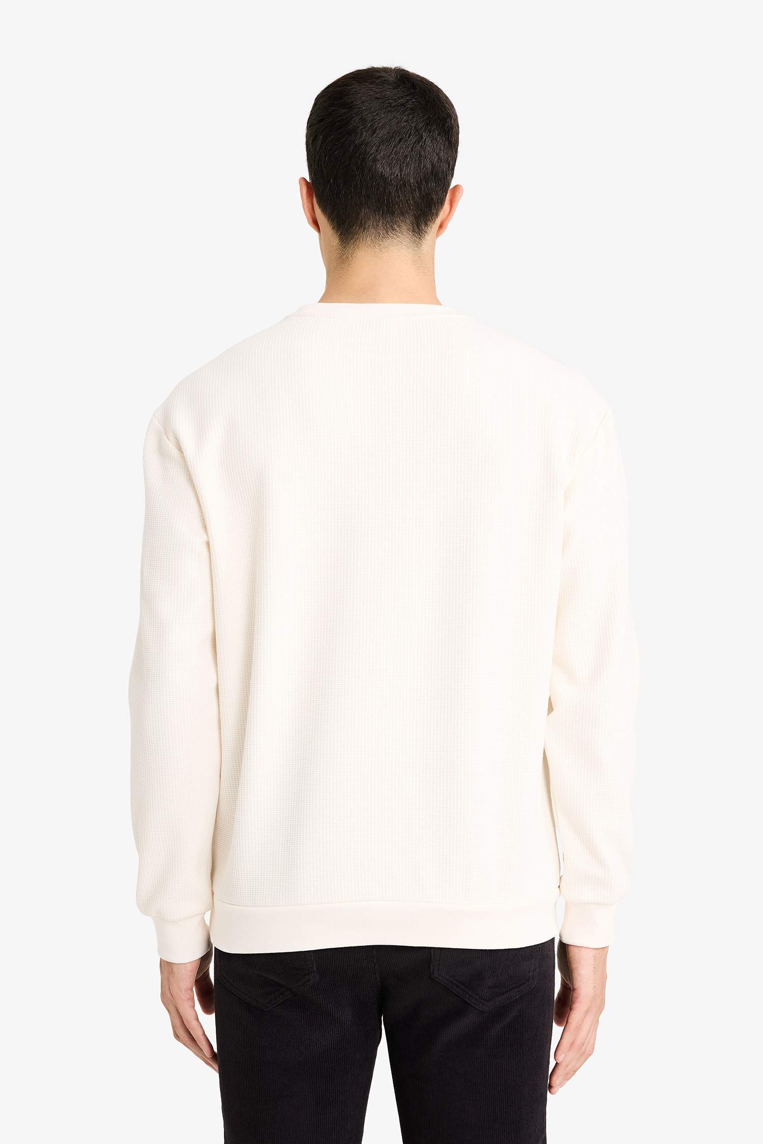 Bisiklet Yaka Waffle Sweatshirt