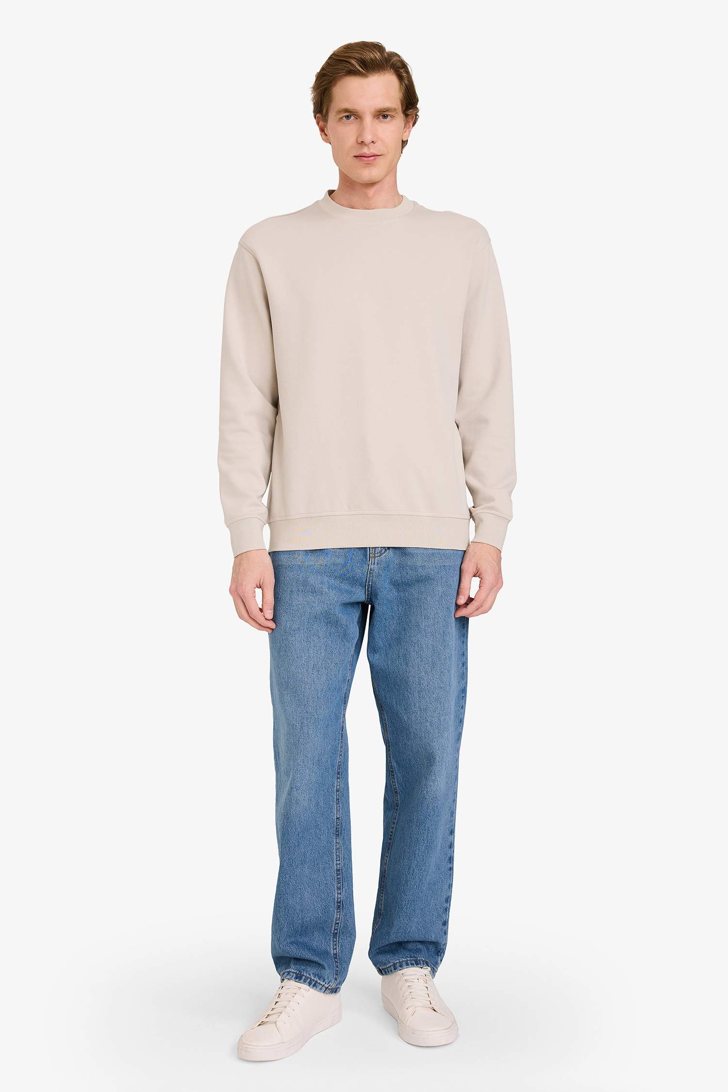 Bisiklet Yaka Basic Düz Sweatshirt