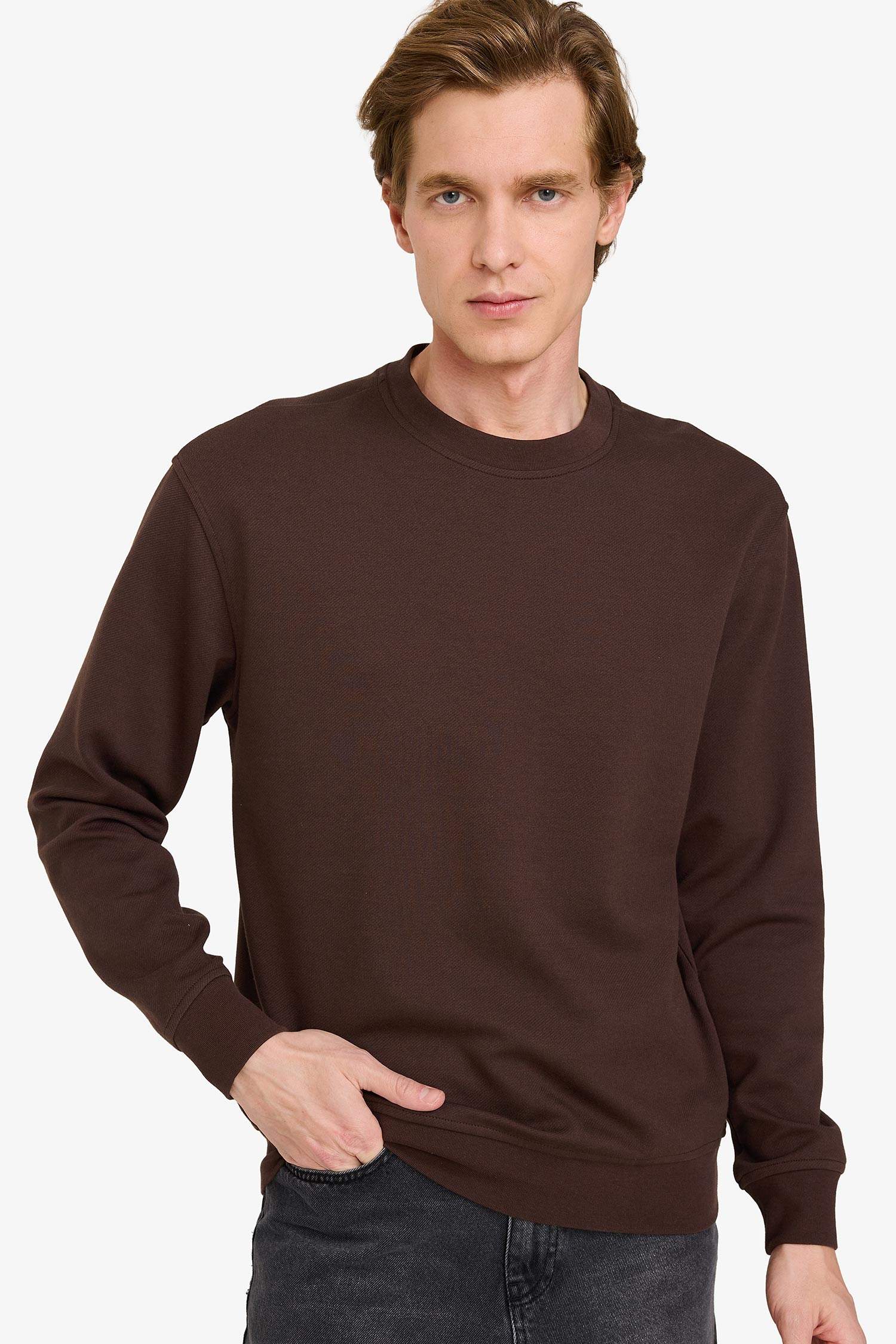 Bisiklet Yaka Basic Düz Sweatshirt