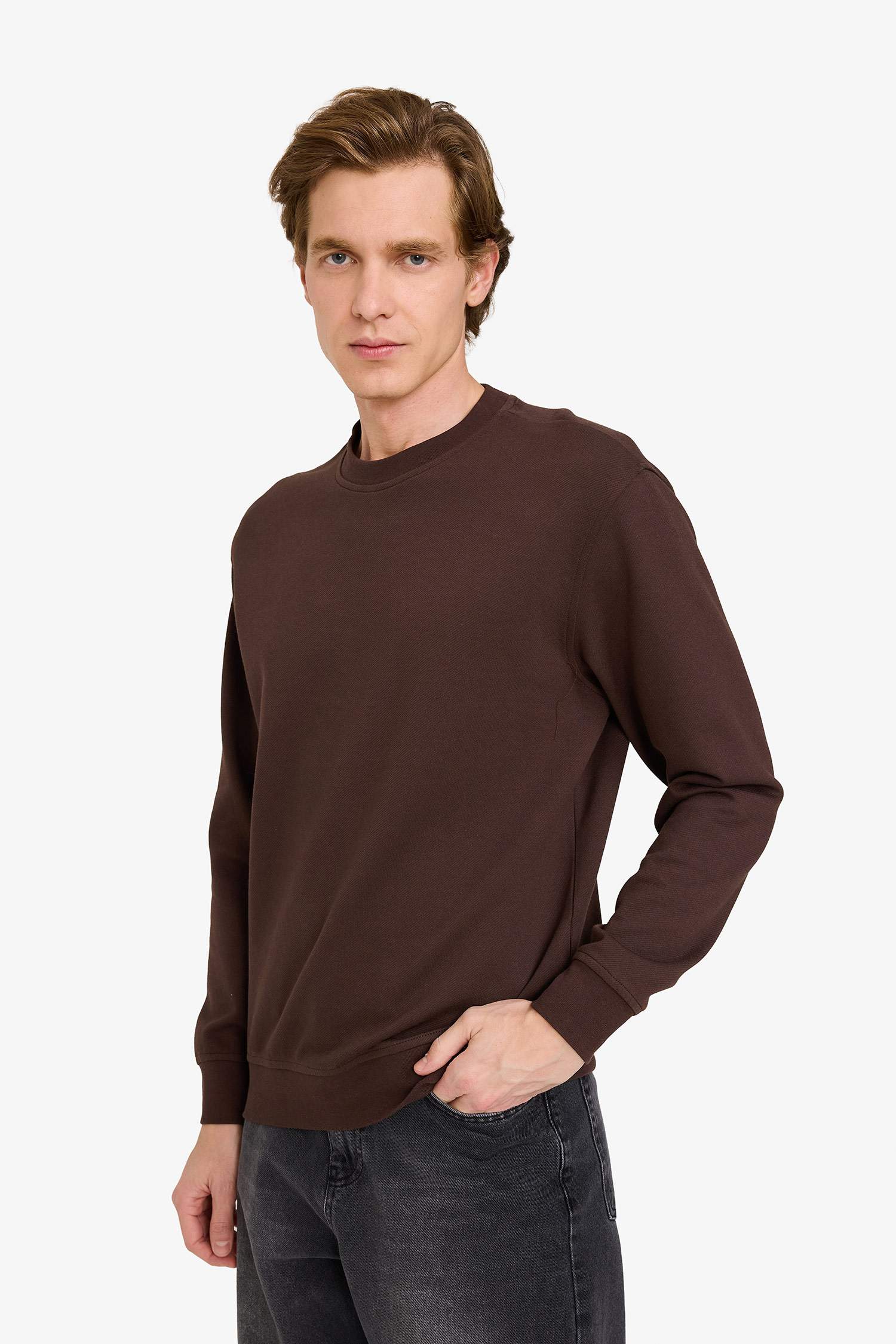 Bisiklet Yaka Basic Düz Sweatshirt