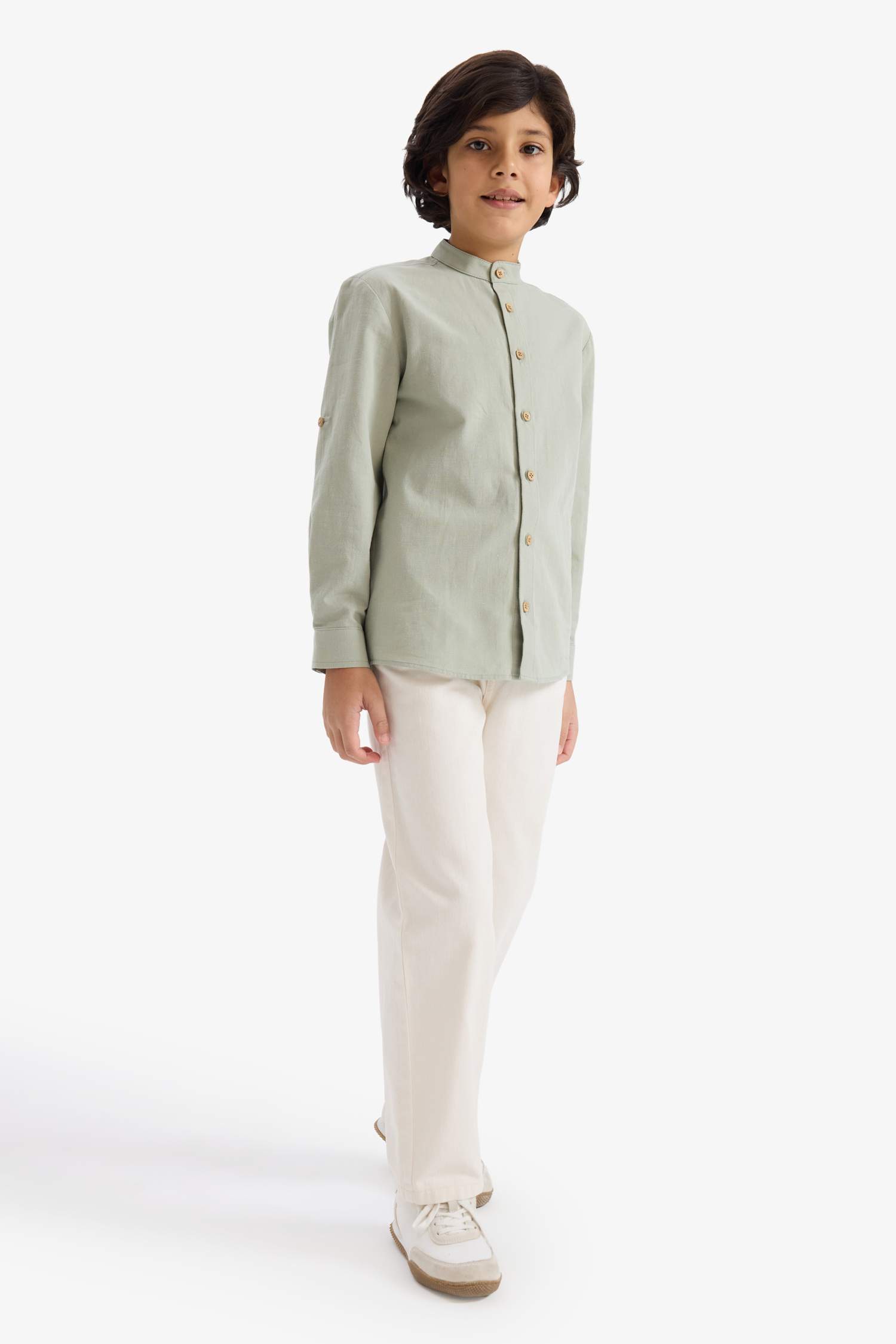 Erkek Çocuk Dik Yaka Uzun Kollu Gömlek