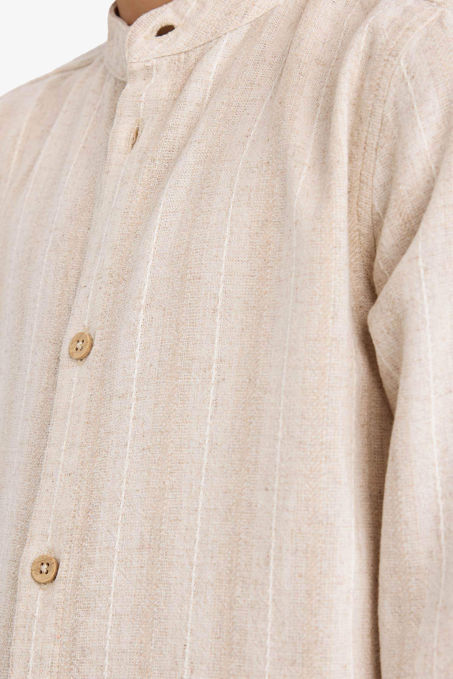 Erkek Çocuk Dik Yaka Çizgili Uzun Kollu Gömlek