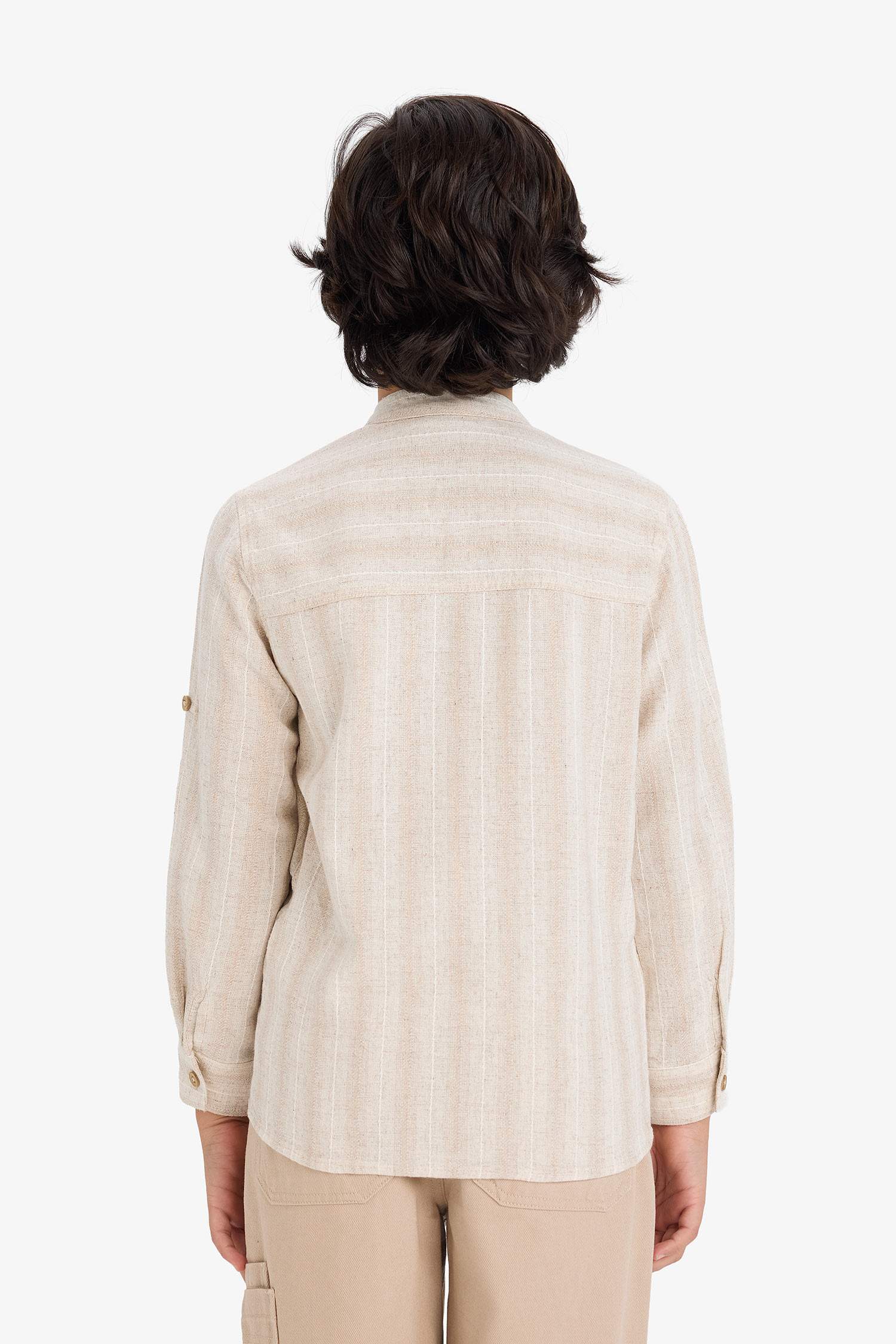 Erkek Çocuk Dik Yaka Çizgili Uzun Kollu Gömlek