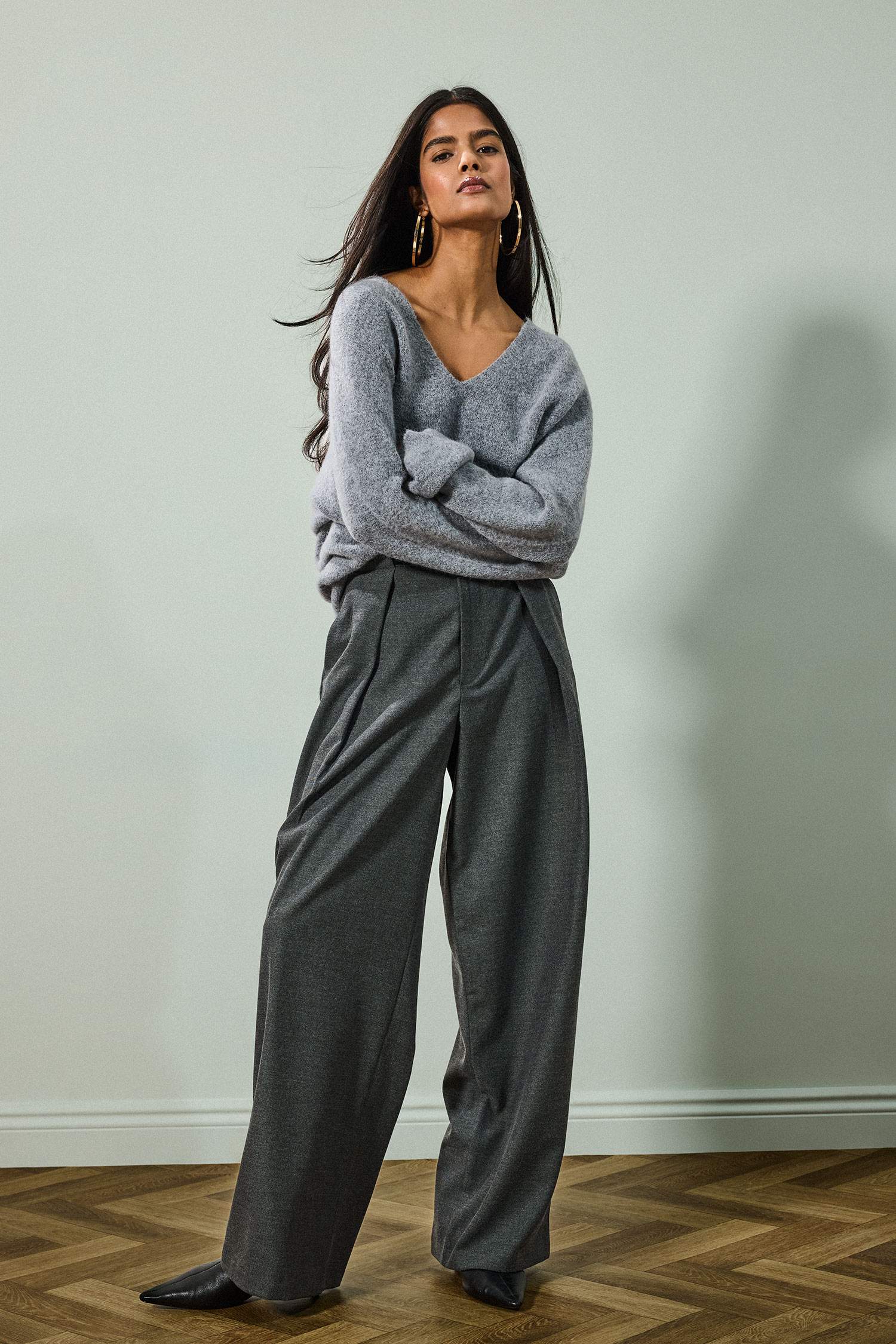 Wide Leg Çift Cepli Yüksek Bel Düz Paça Pantolon