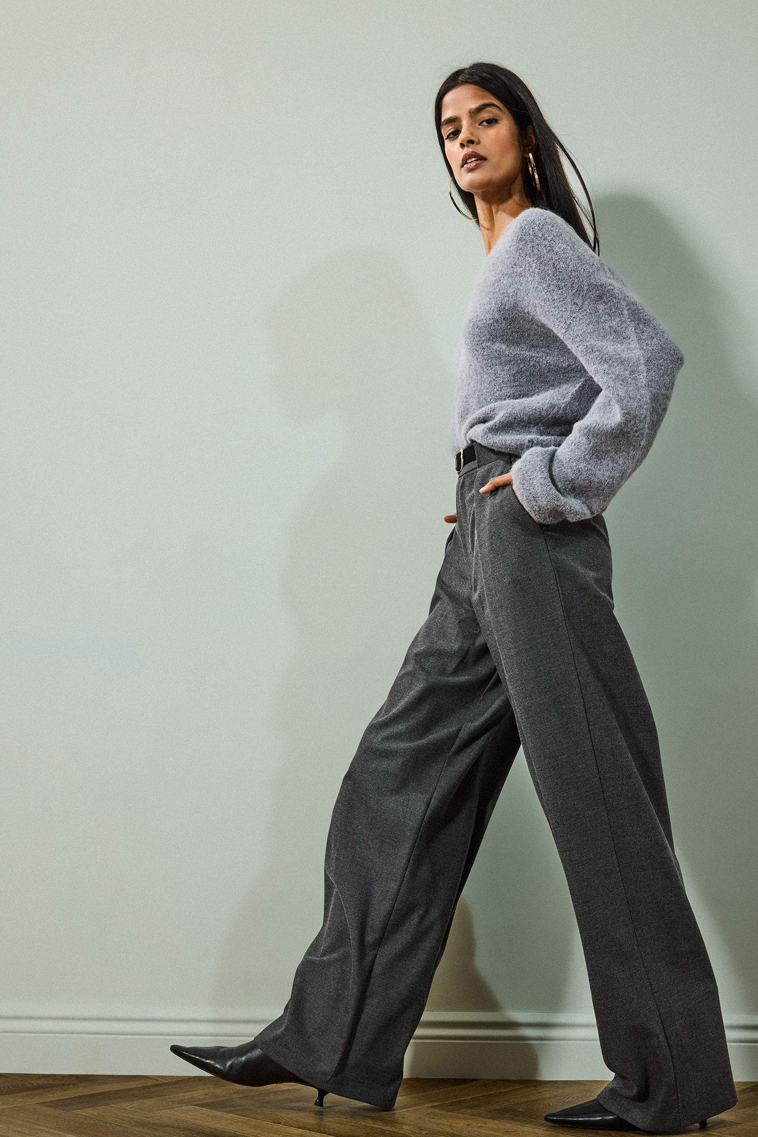 Wide Leg Çift Cepli Yüksek Bel Düz Paça Pantolon