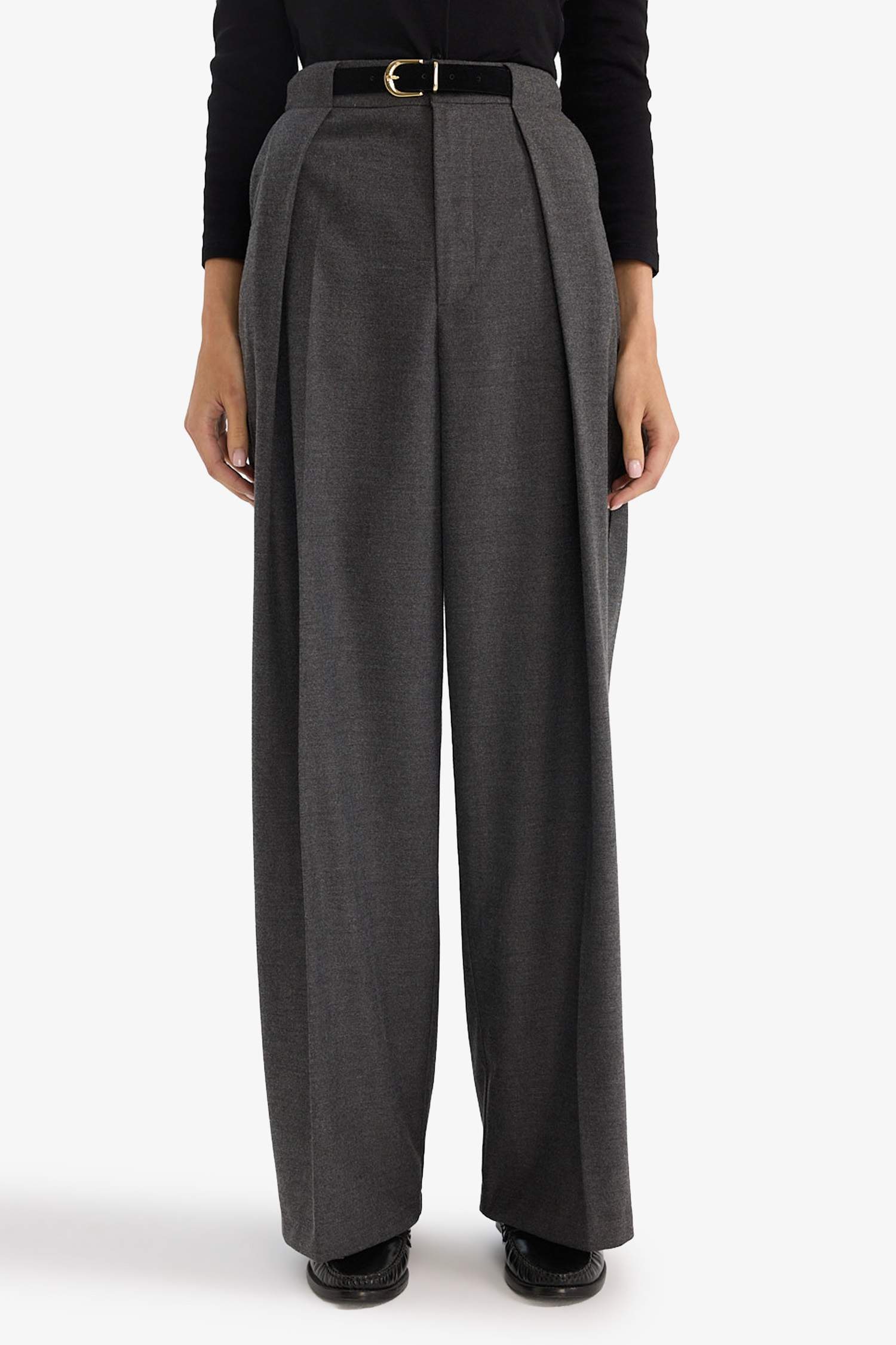 Wide Leg Çift Cepli Yüksek Bel Düz Paça Pantolon