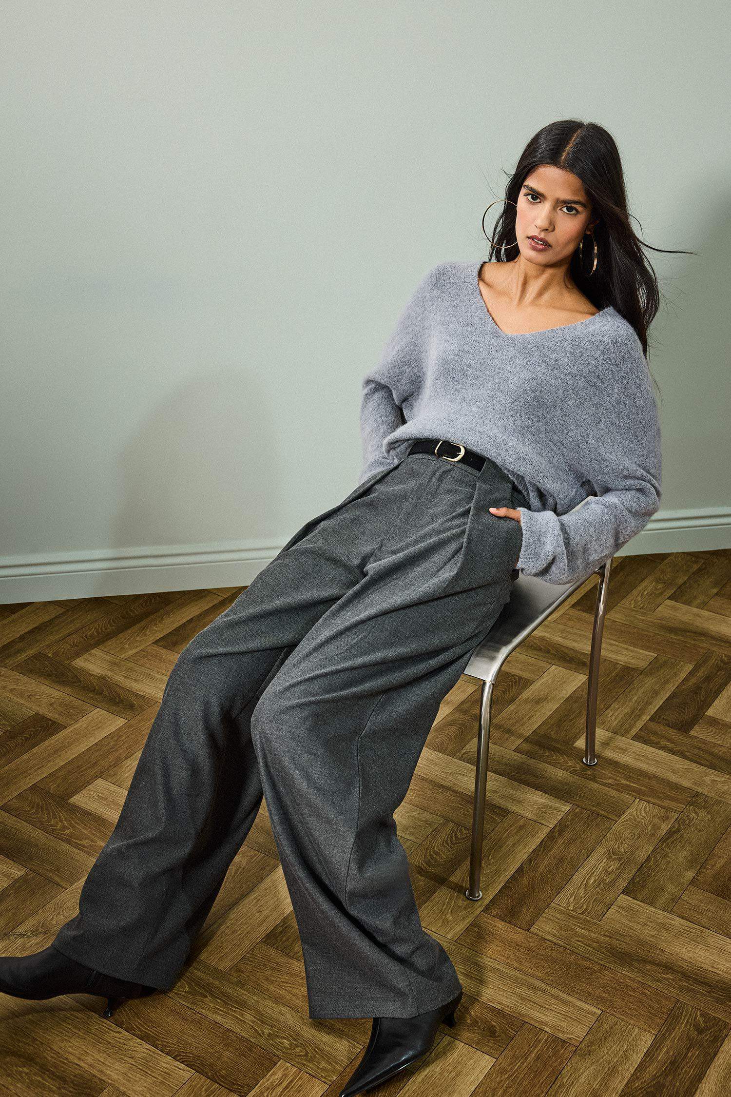 Wide Leg Çift Cepli Yüksek Bel Düz Paça Pantolon