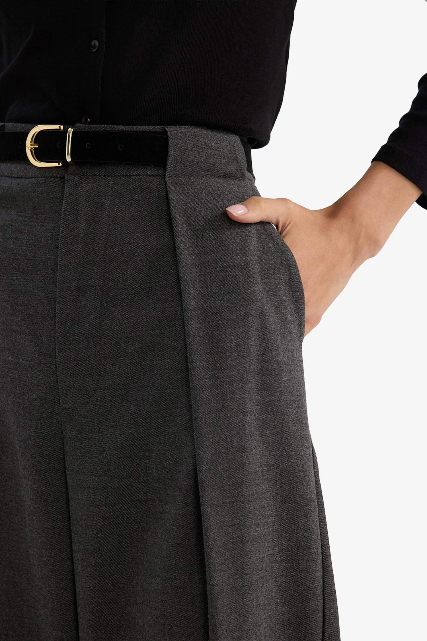 Wide Leg Çift Cepli Yüksek Bel Düz Paça Pantolon