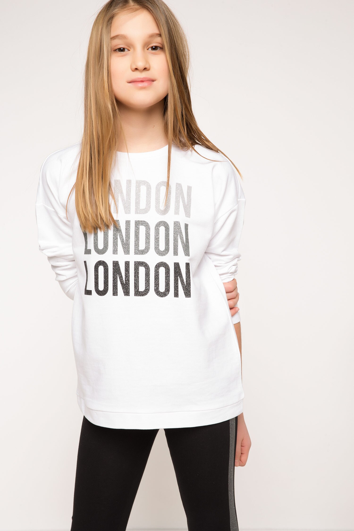 Defacto Baskılı Genç Kız Sweatshirt. 1