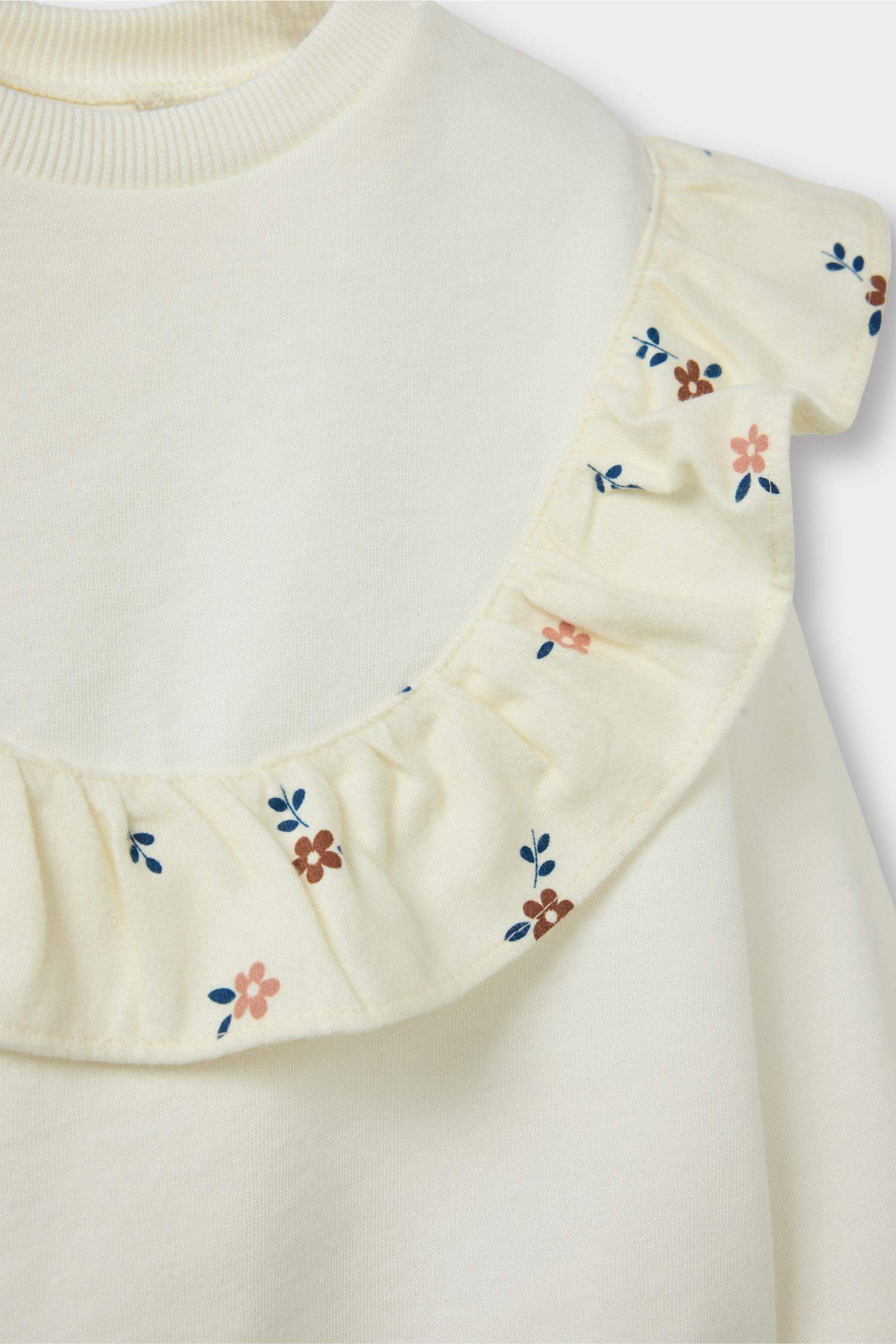 Kız Bebek Overshirt Fit Bisiklet Yaka Çiçekli İçi Yumuşak Tüylü Sweatshirt