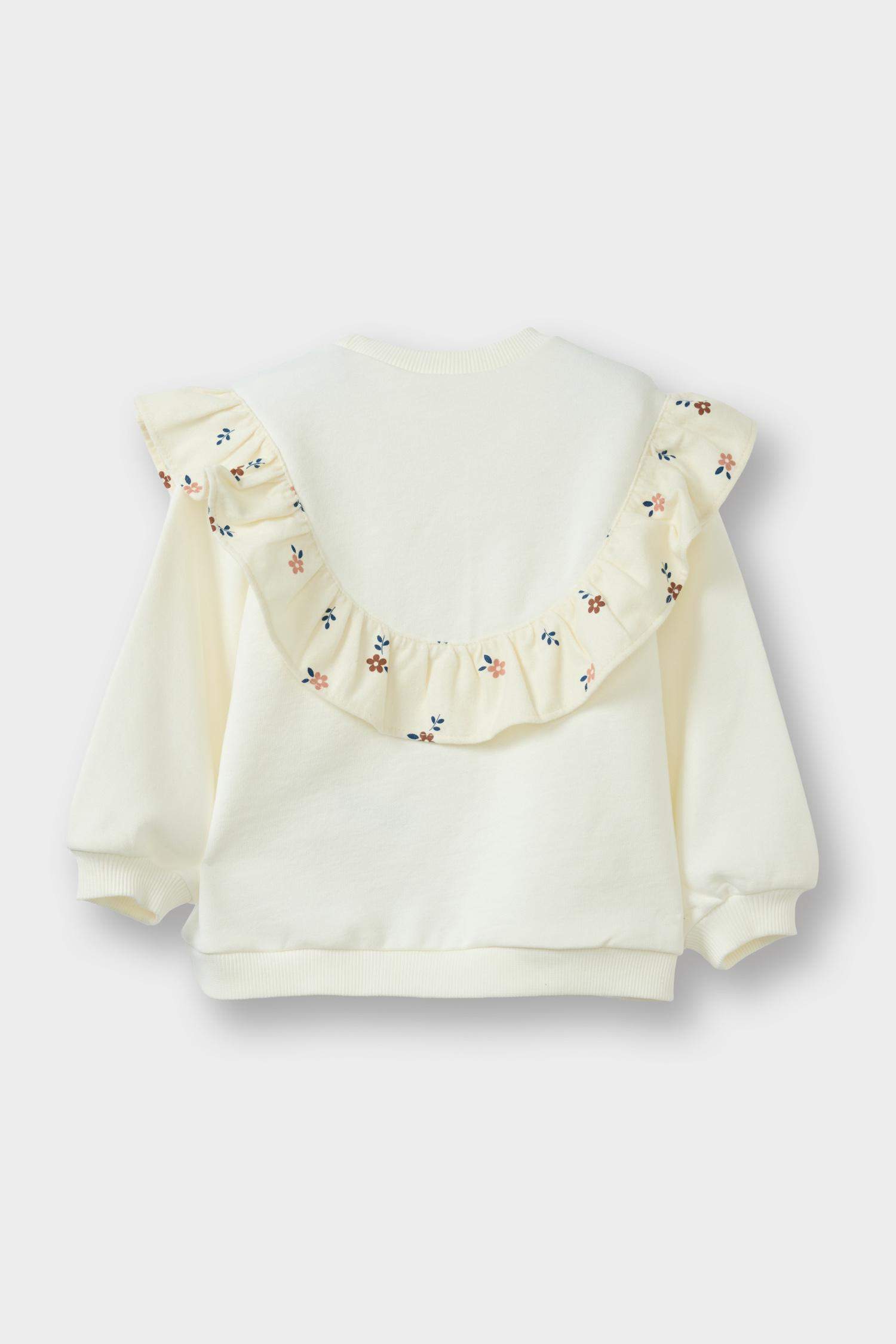 Kız Bebek Overshirt Fit Bisiklet Yaka Çiçekli İçi Yumuşak Tüylü Sweatshirt