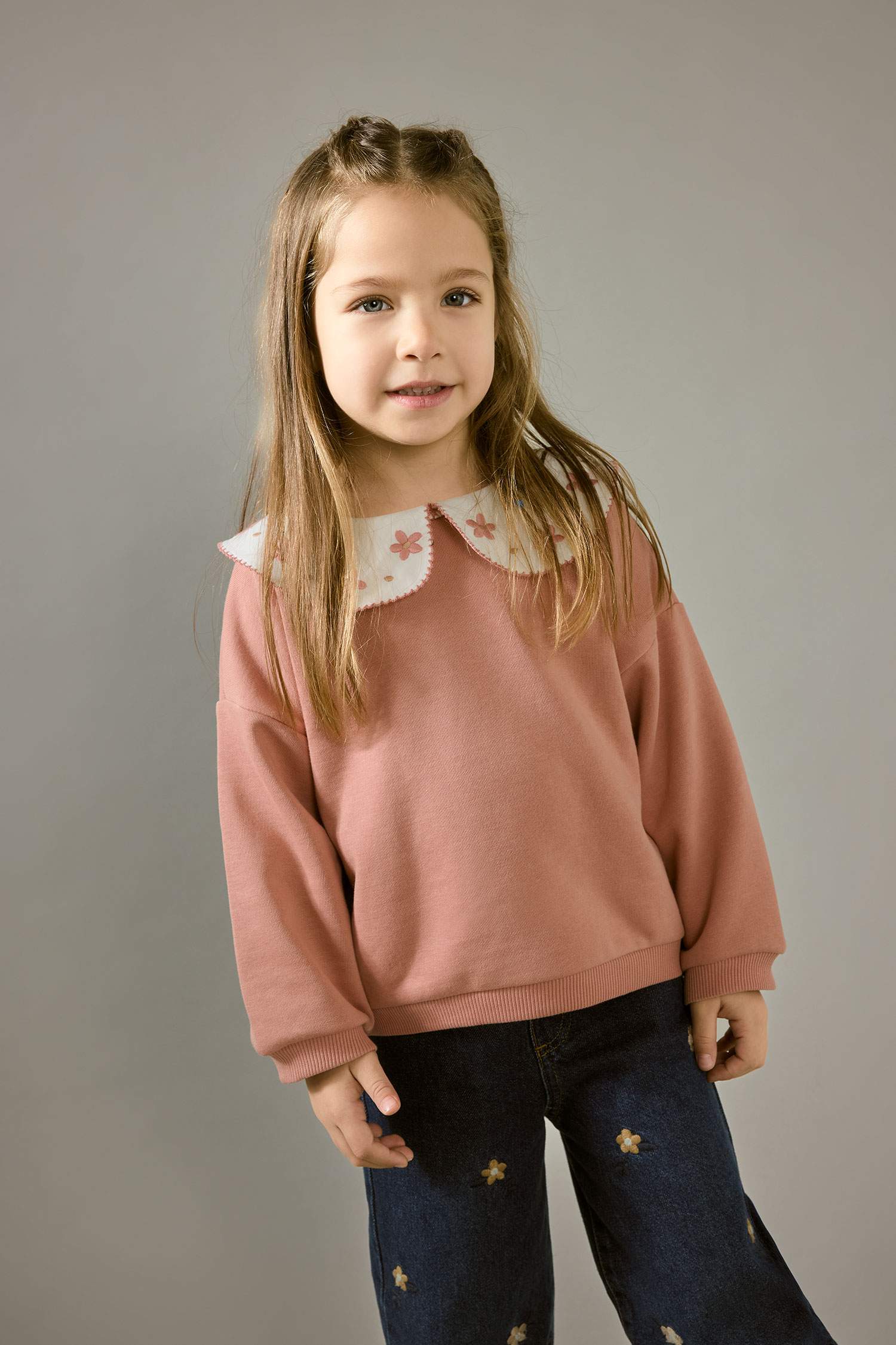 Baby Girl Oversize Fit Floral Thick Fabric Sweatshirt