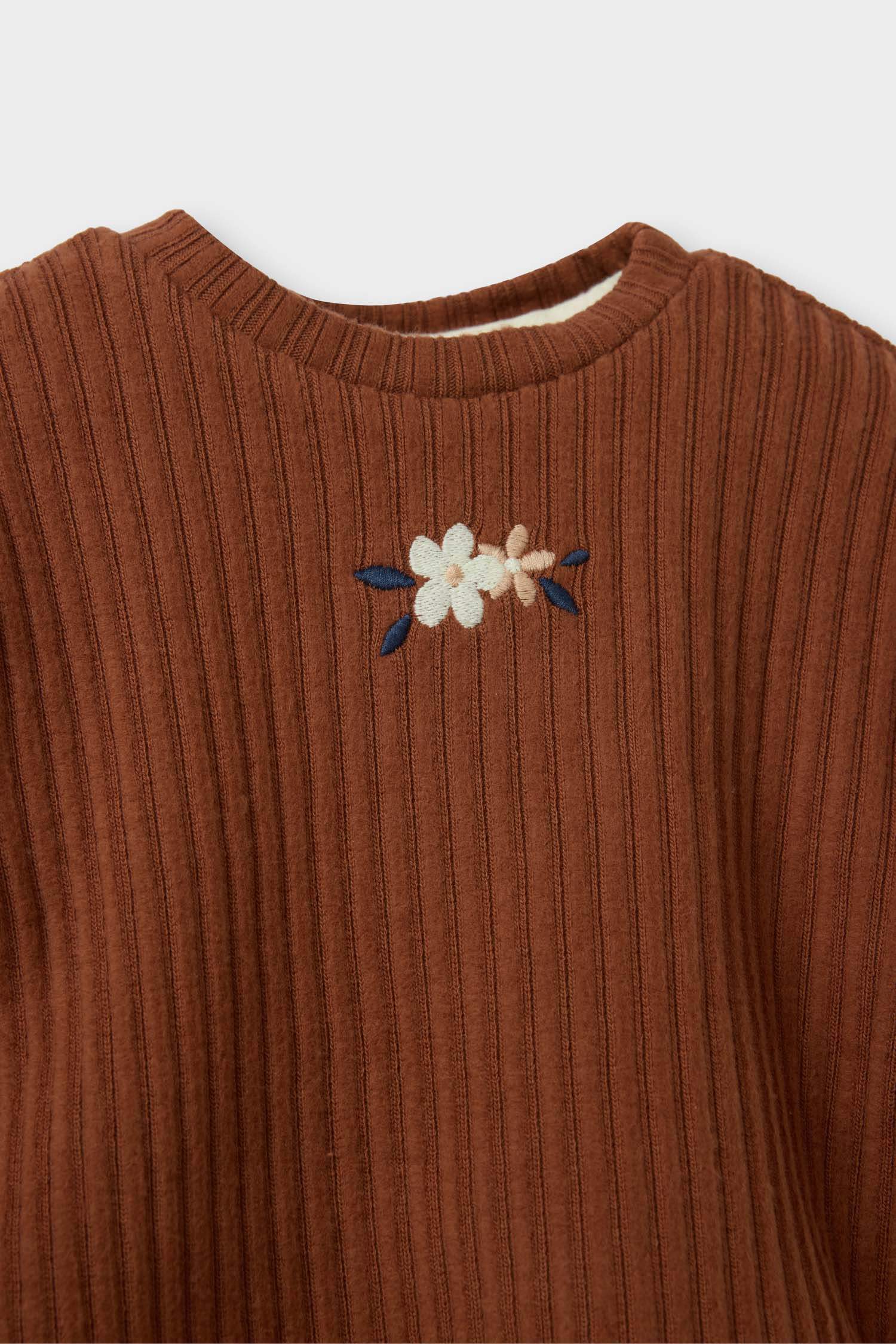 Kız Bebek 2'li Takım Süveter Çiçek Desenli Uzun Kollu Elbise