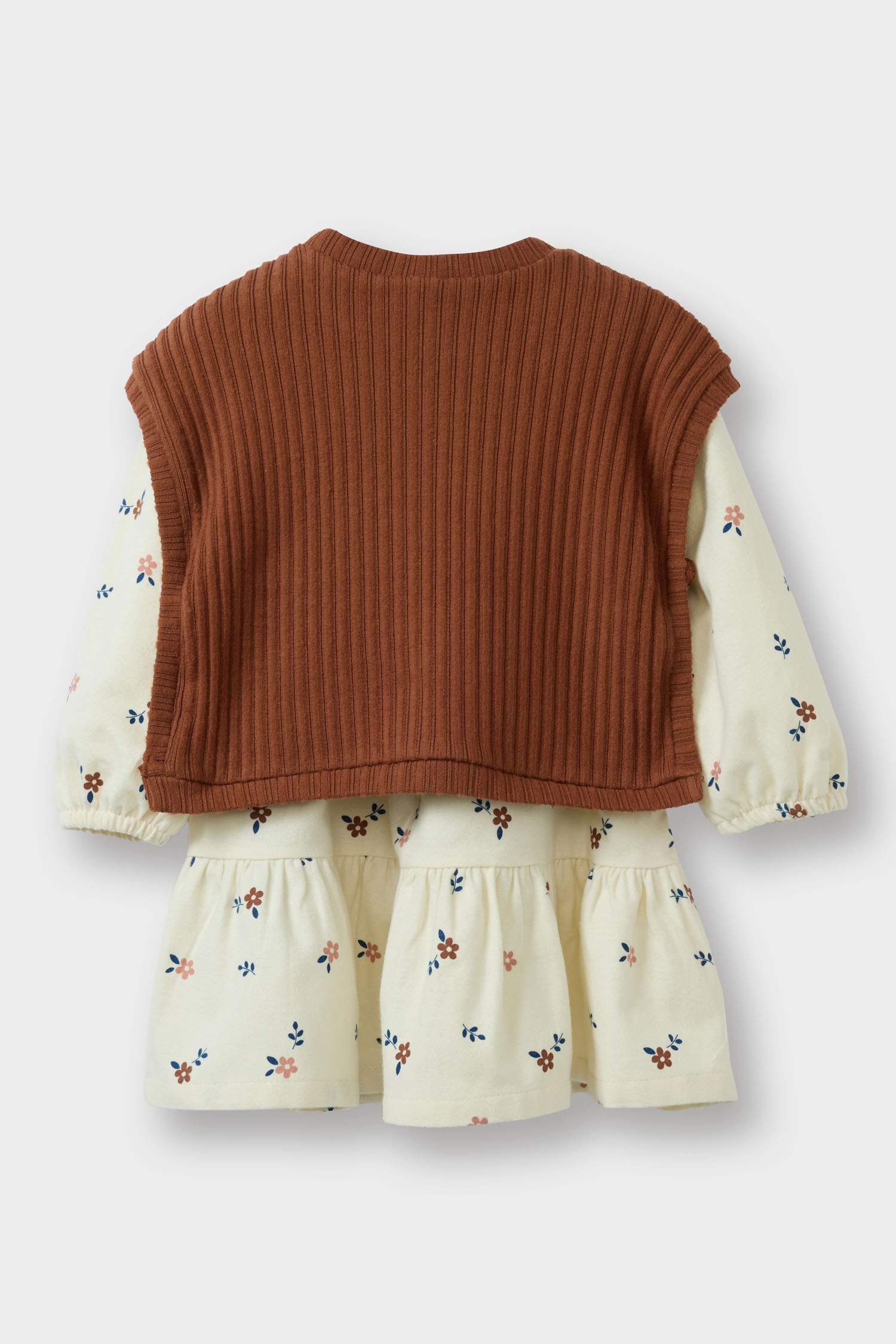 Kız Bebek 2'li Takım Süveter Çiçek Desenli Uzun Kollu Elbise