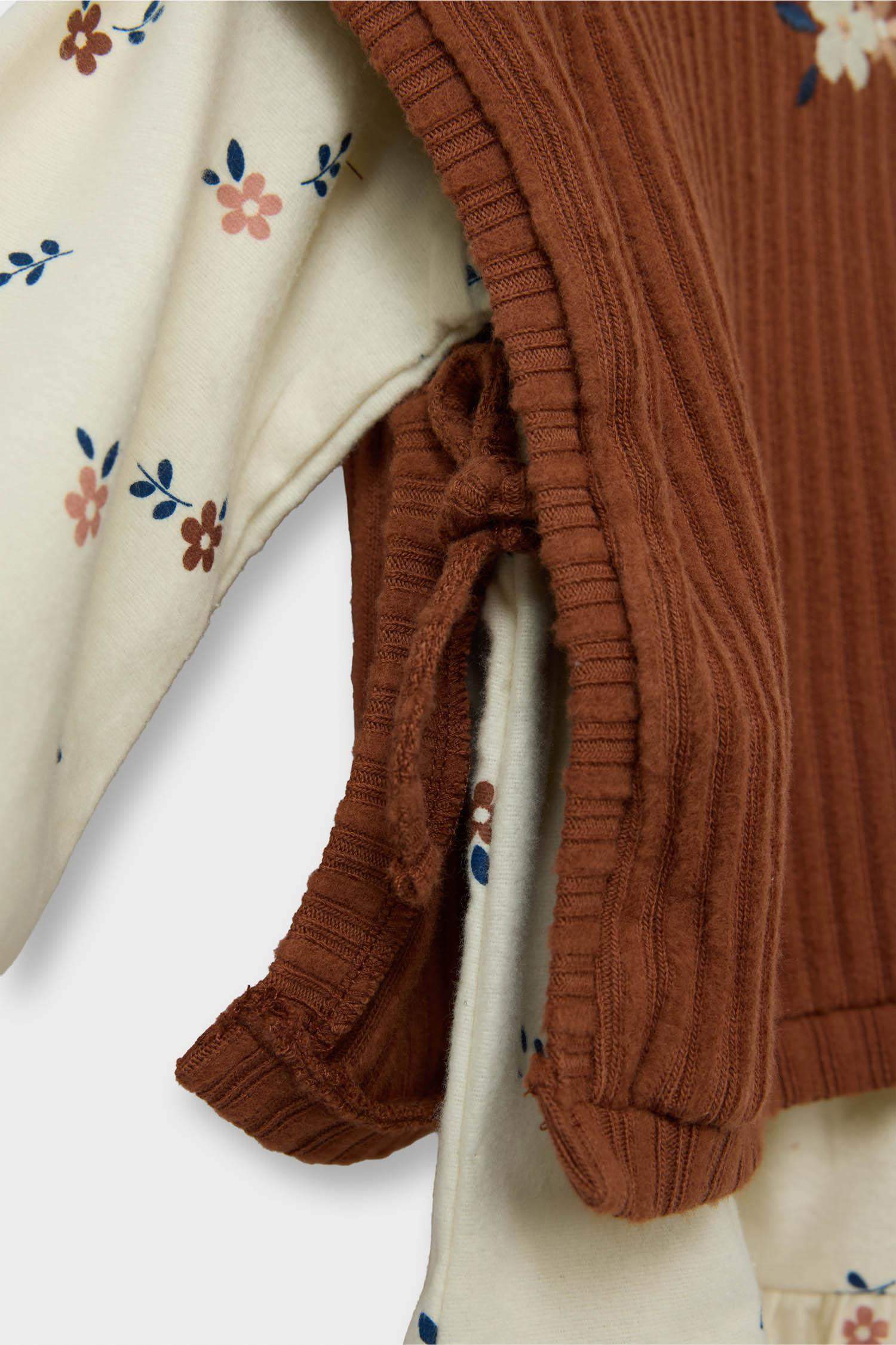 Kız Bebek 2'li Takım Süveter Çiçek Desenli Uzun Kollu Elbise