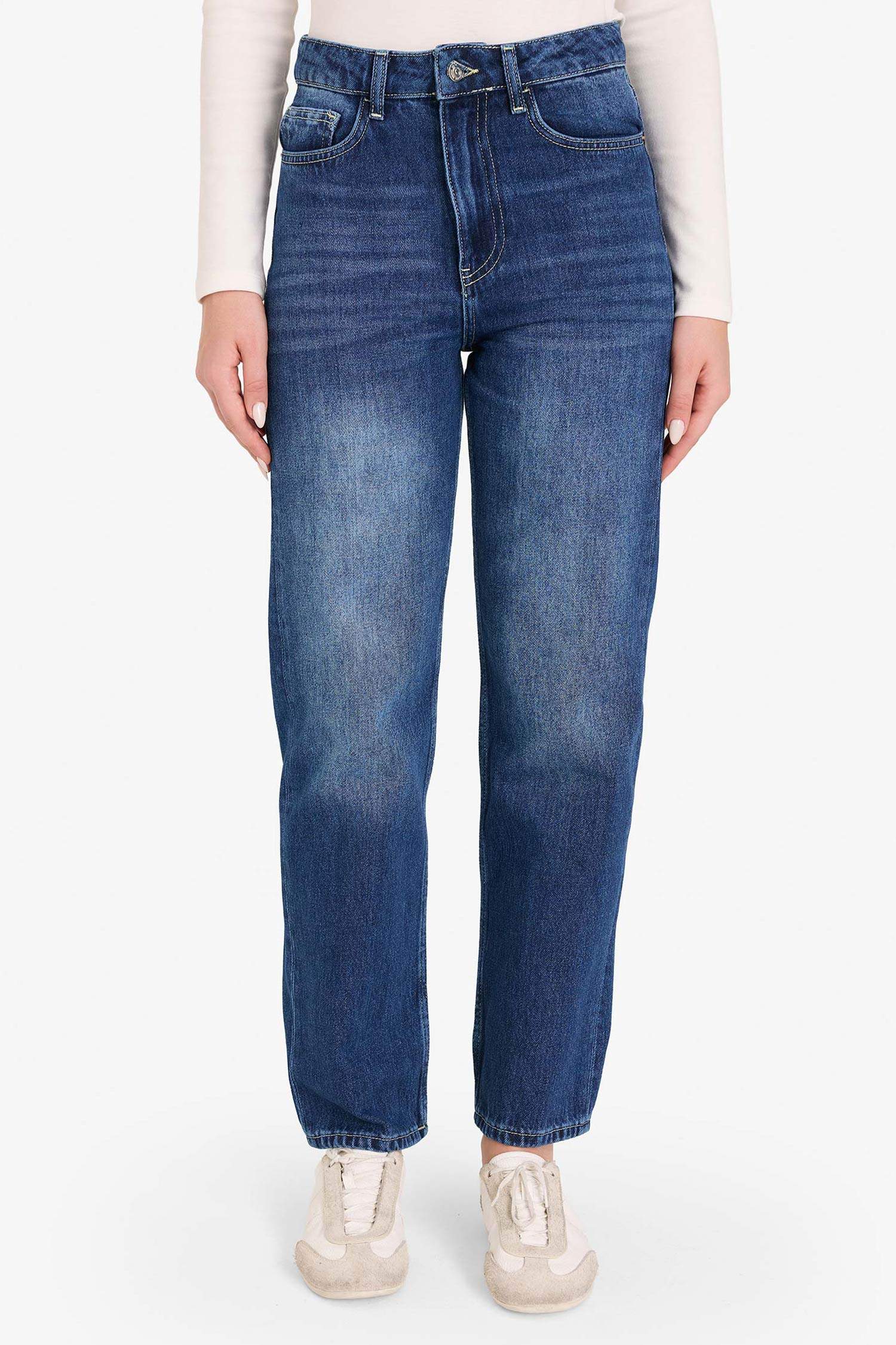 Mom Fit Yüksek Bel Bilek Boy Jean Yıkamalı Pantolon