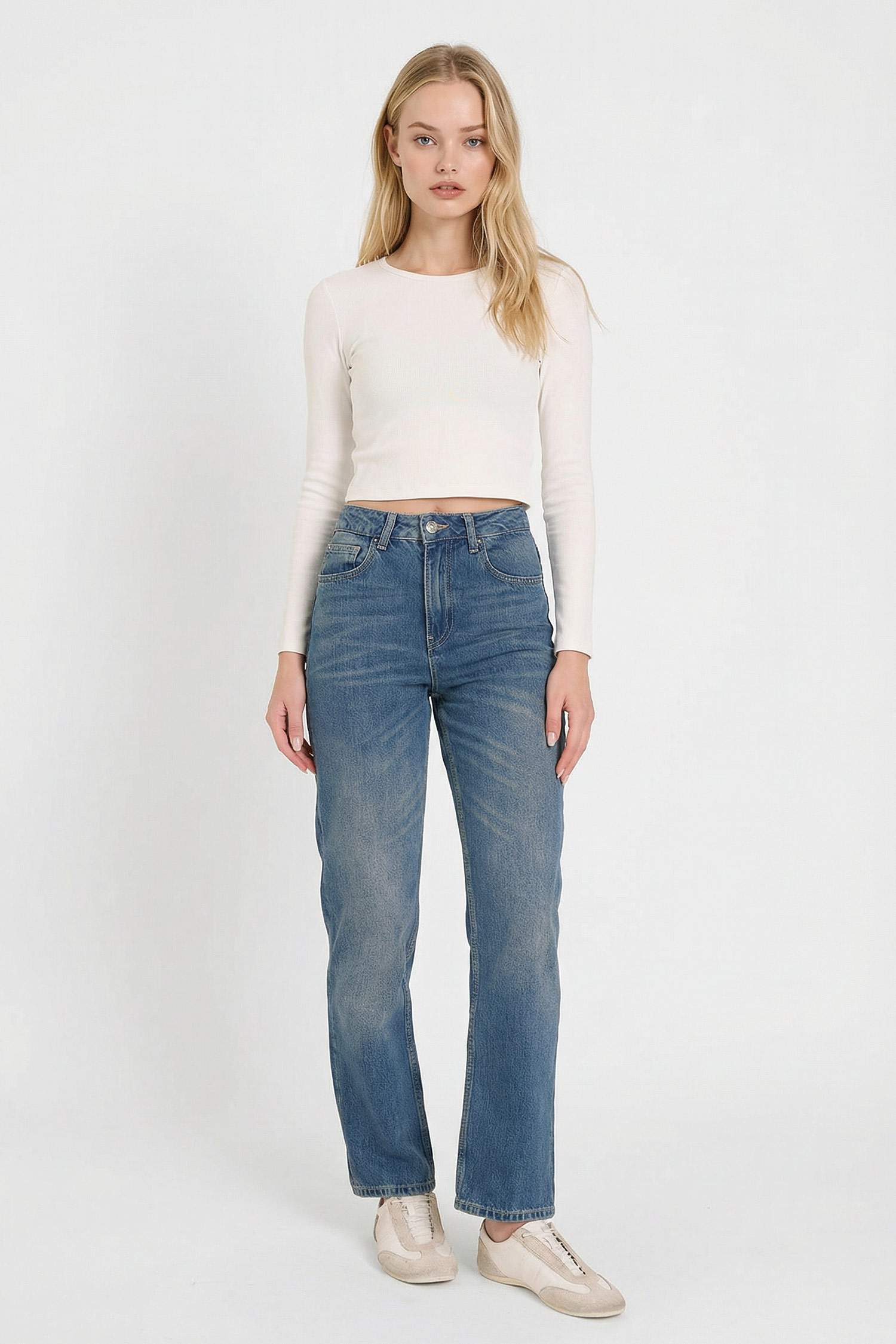 Mom Fit Yüksek Bel Bilek Boy Jean Yıkamalı Pantolon