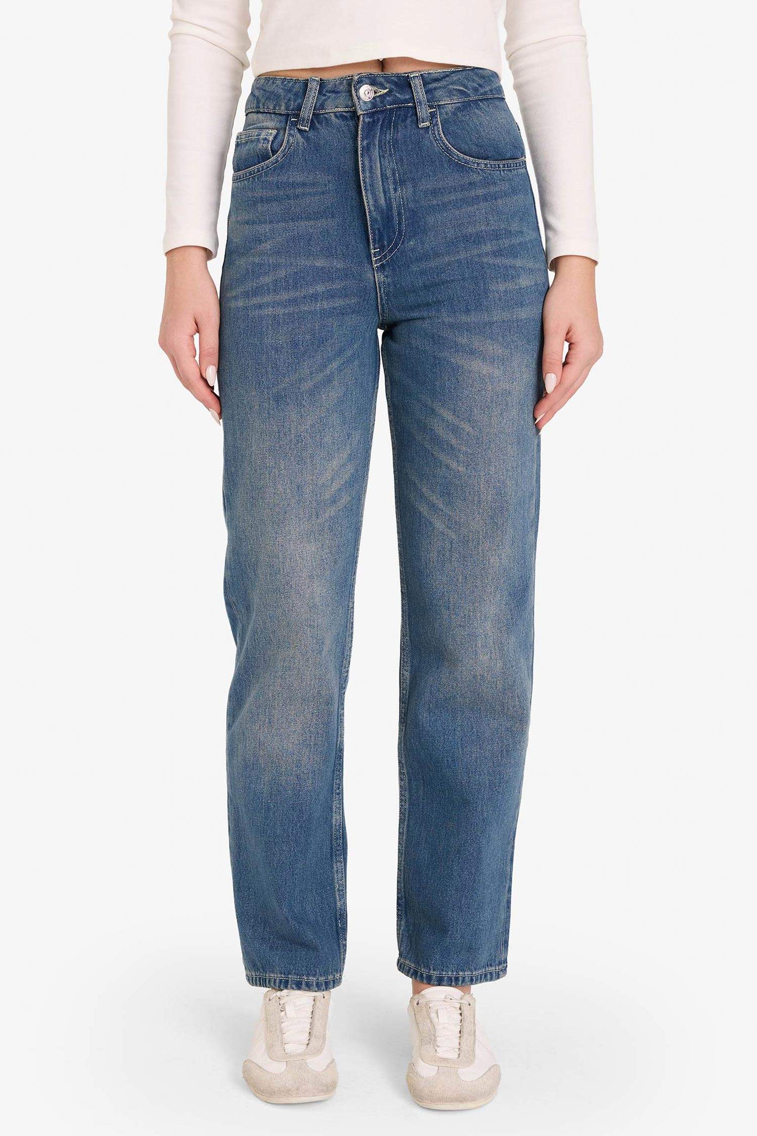 Mom Fit Yüksek Bel Bilek Boy Jean Yıkamalı Pantolon