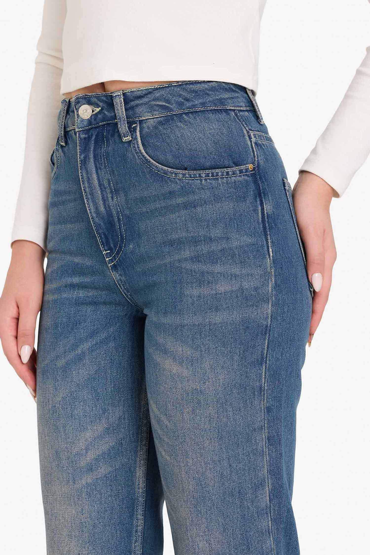 Mom Fit Yüksek Bel Bilek Boy Jean Yıkamalı Pantolon