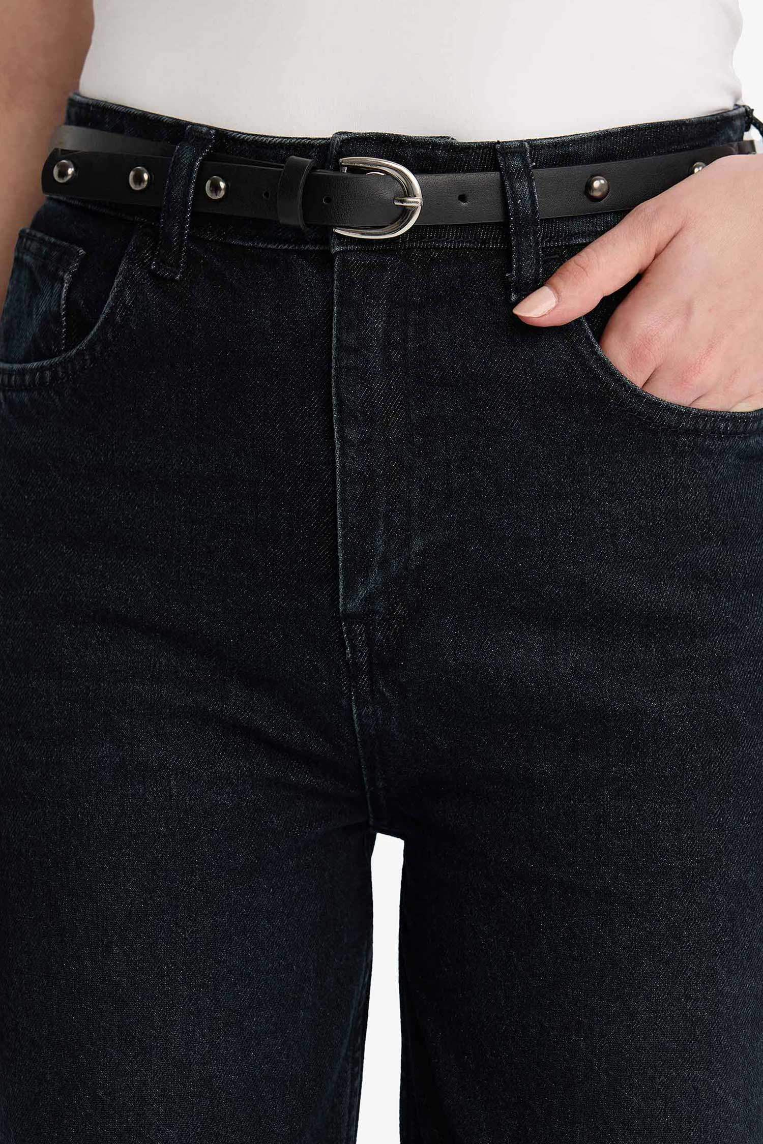 90's Wide Leg Yüksek Bel Uzun Jean Yıkamalı Pantolon