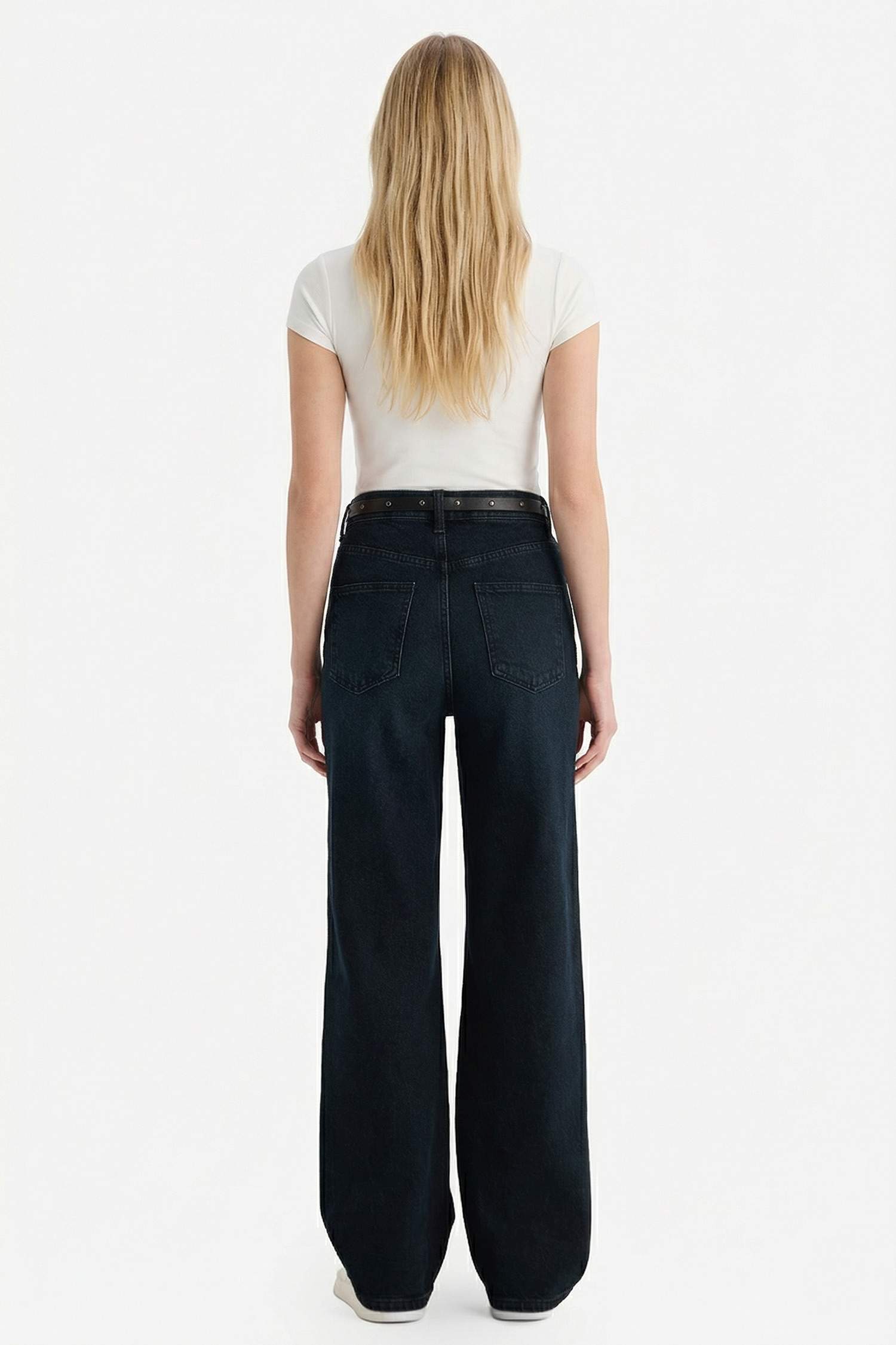 90's Wide Leg Yüksek Bel Uzun Jean Yıkamalı Pantolon