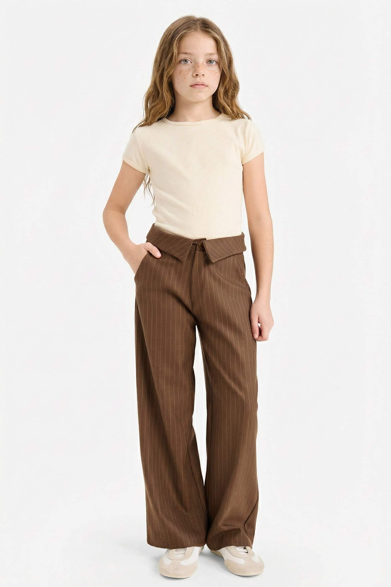 Kız Çocuk Wide Leg Geniş Paça Çizgili Pantolon