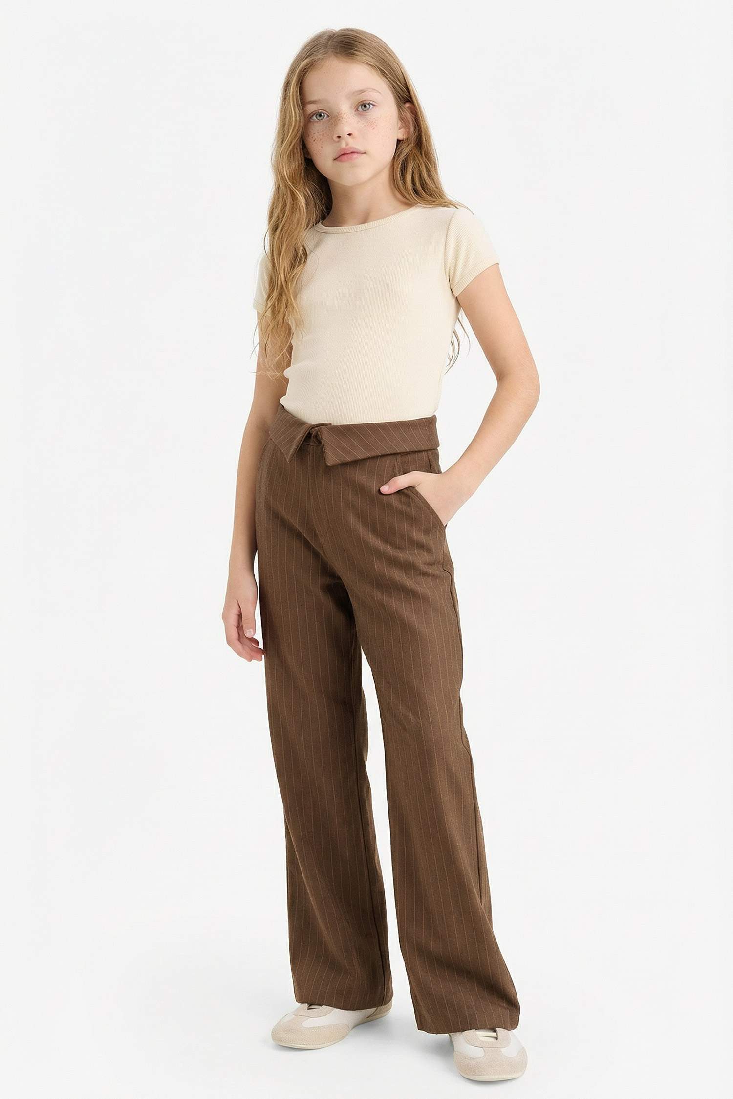 Kız Çocuk Wide Leg Geniş Paça Çizgili Pantolon