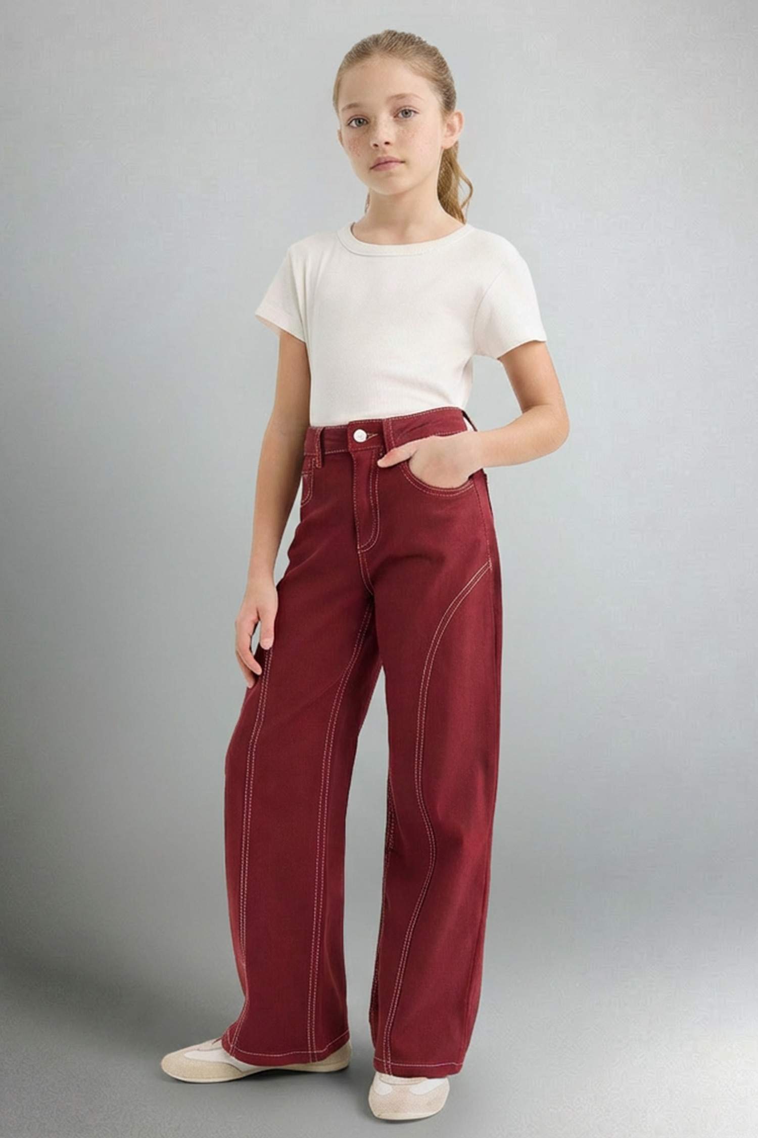 بنطلون بناتي وايد ليج برجل واسع