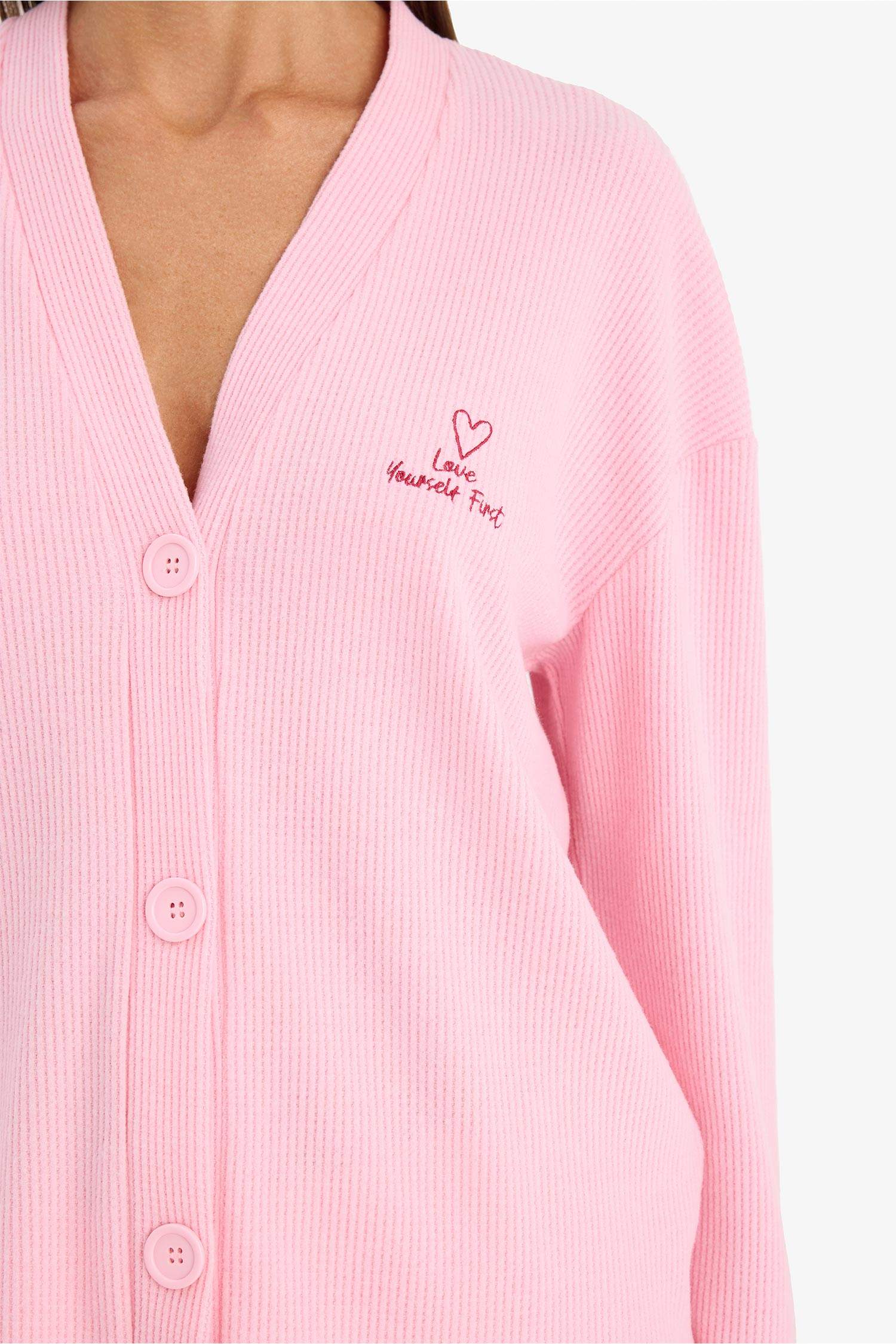 بلوزة بجامة ردن طويل وافل قصة عادية بياخة V