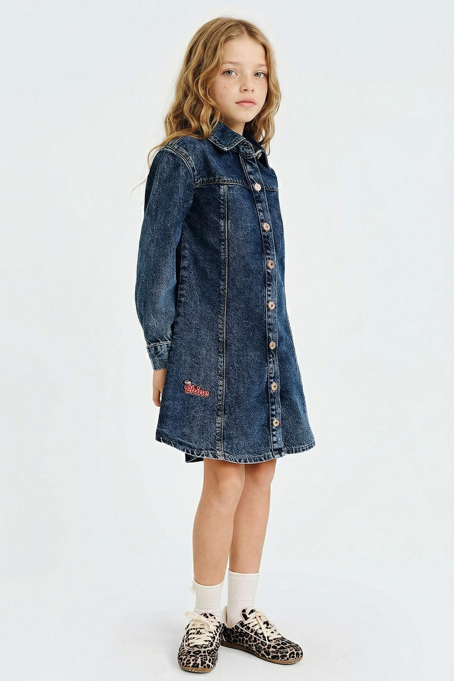 Kız Çocuk Uzun Kollu Jean Elbise