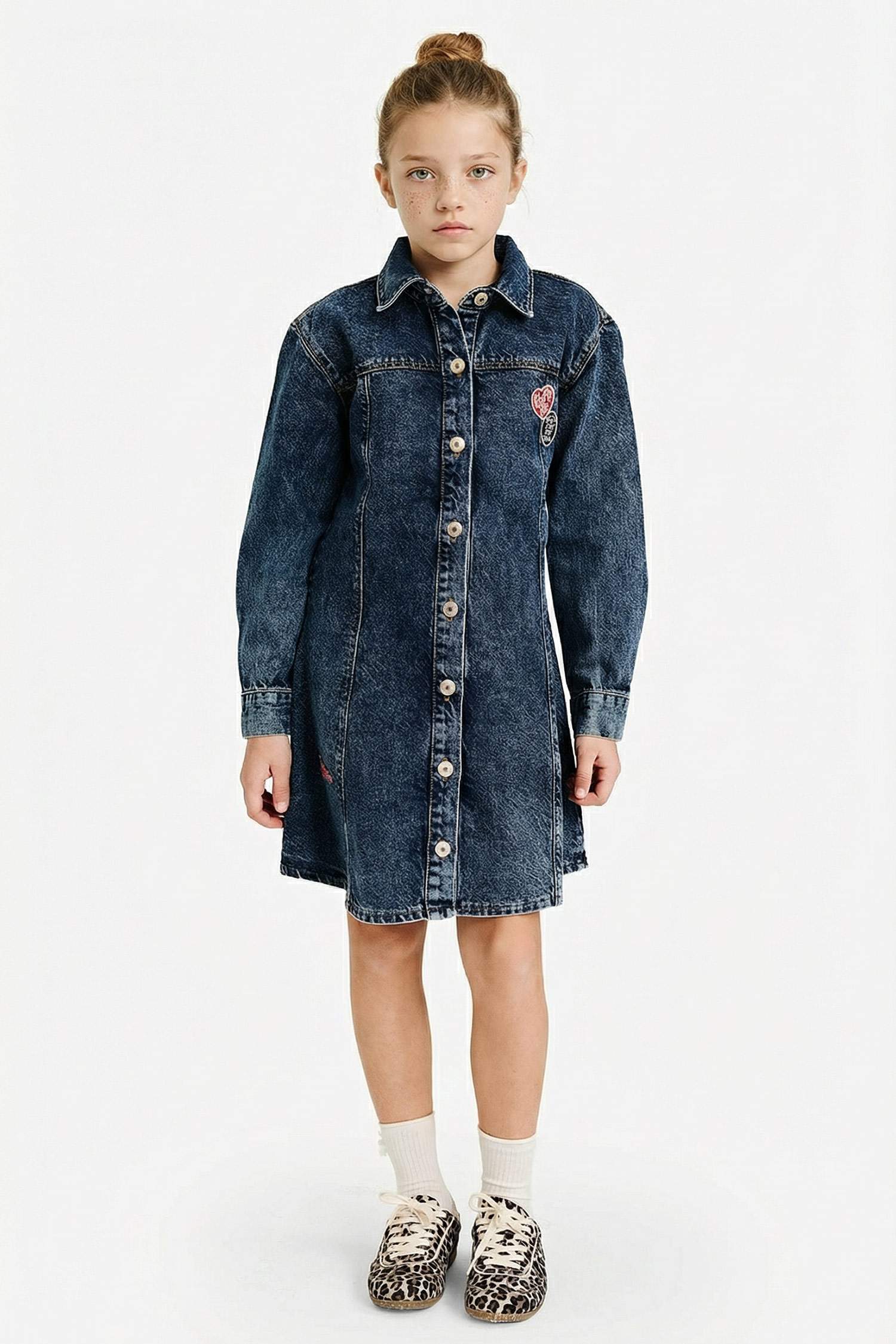 Kız Çocuk Uzun Kollu Jean Elbise