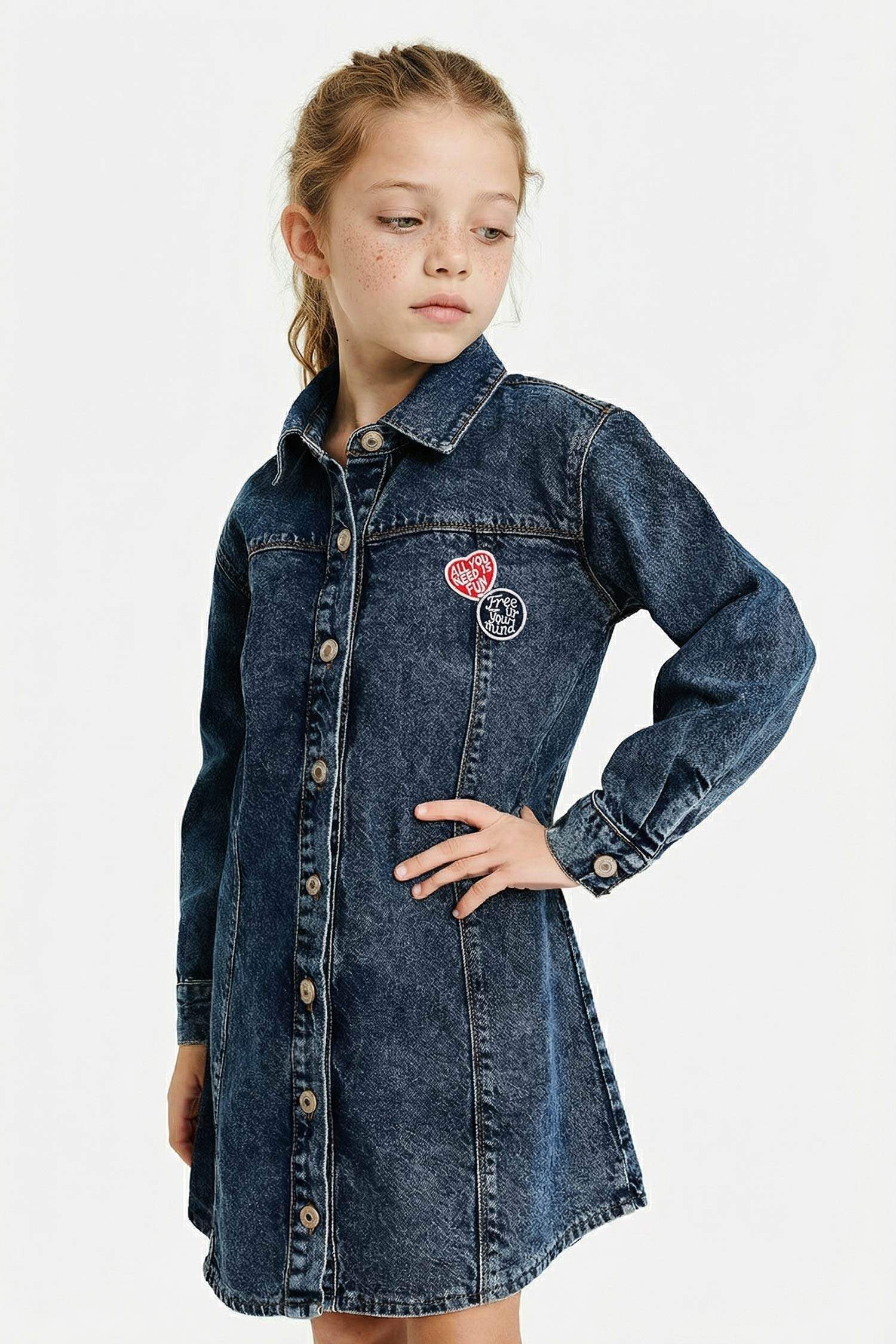 Kız Çocuk Uzun Kollu Jean Elbise