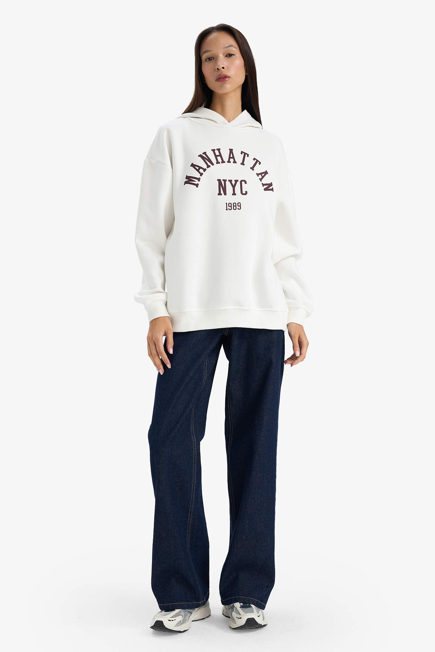 Relax Fit Kapüşonlu Baskılı Sweatshirt