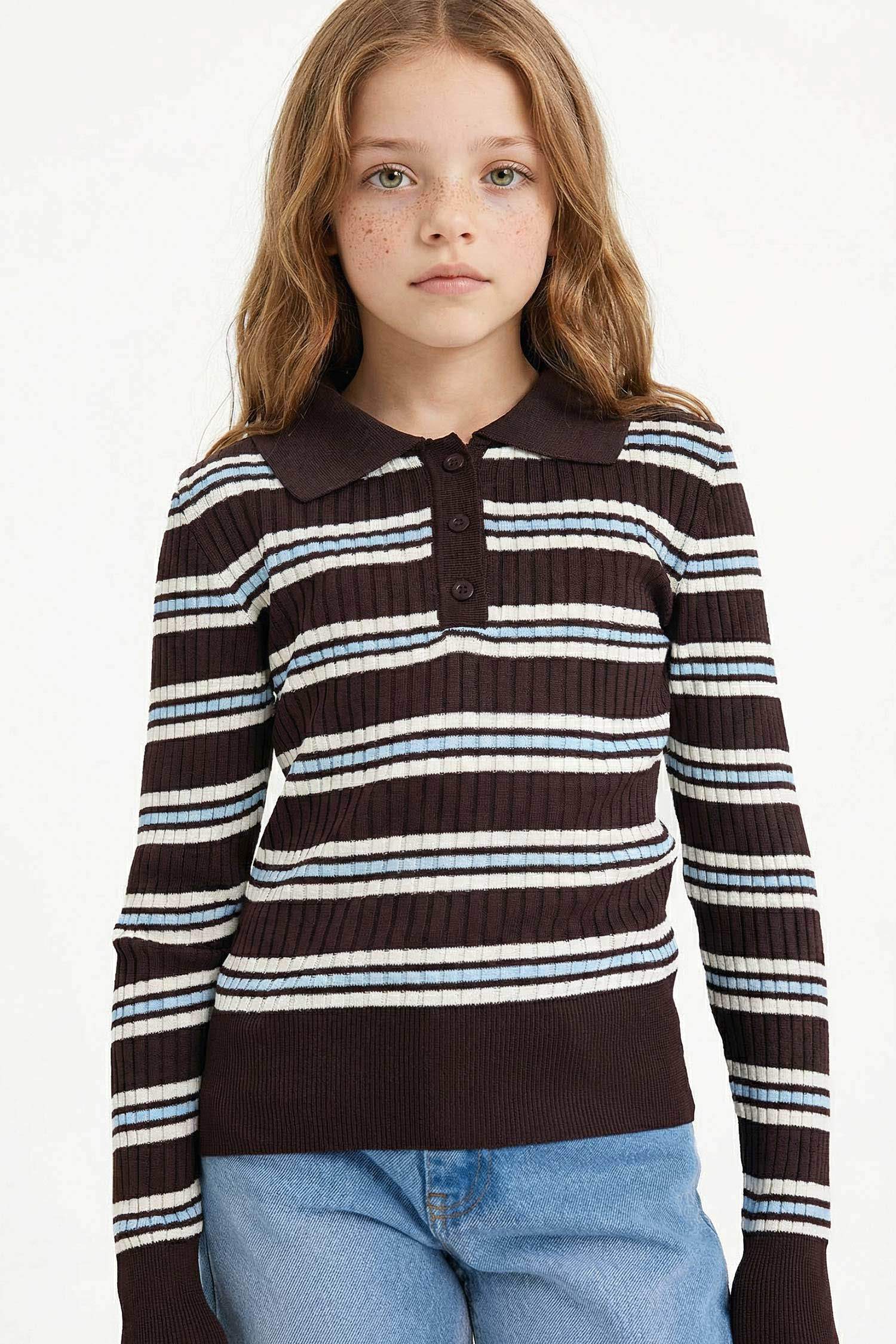 Girl Regular Fit Polo Collar Pullover