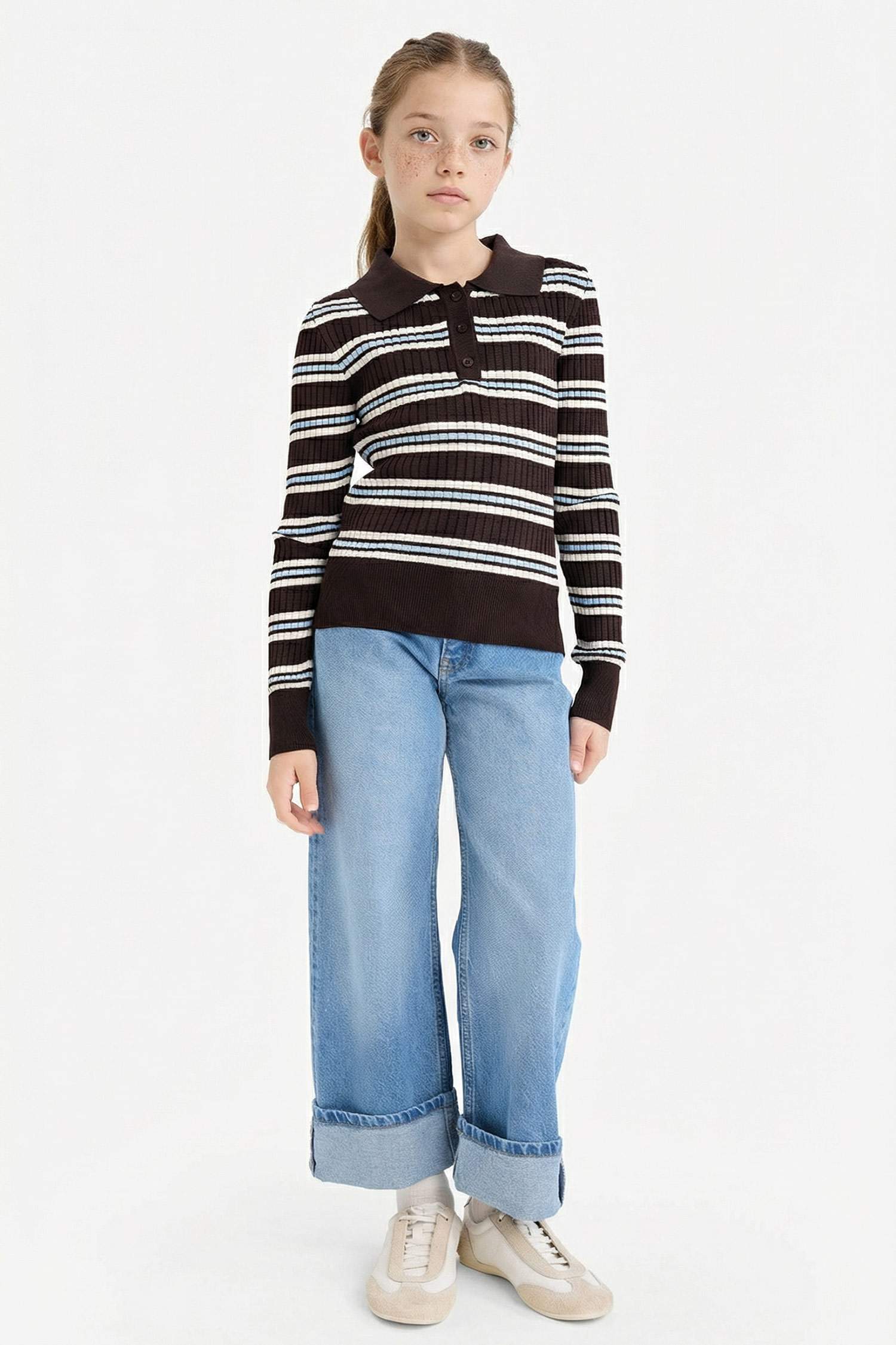 Girl Regular Fit Polo Collar Pullover