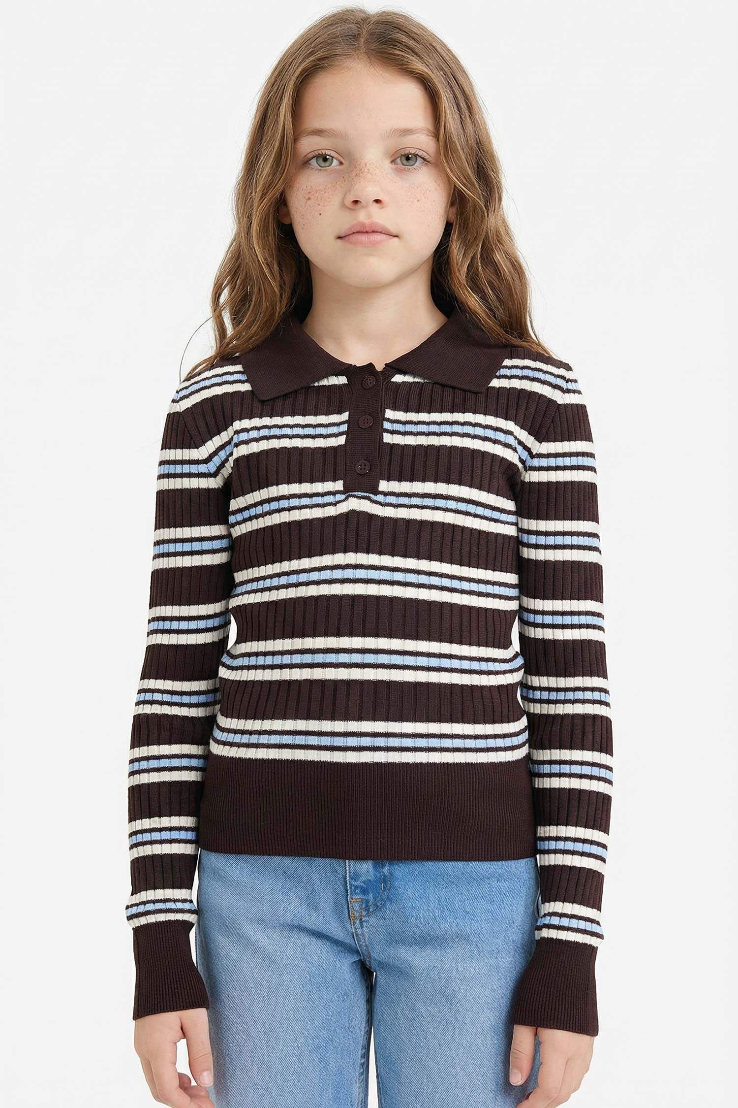 Girl Regular Fit Polo Collar Pullover