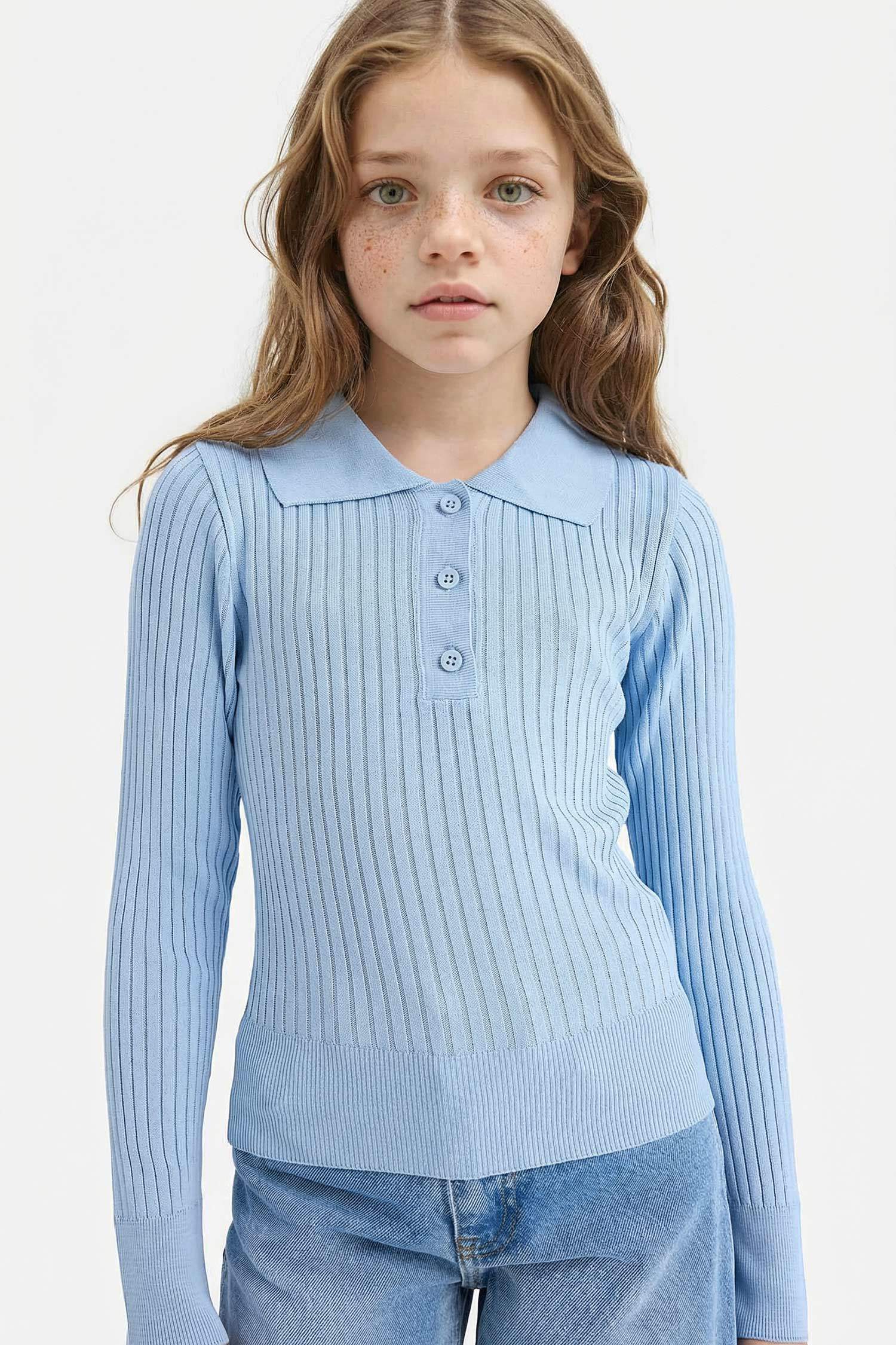 Girl Regular Fit Polo Collar Pullover