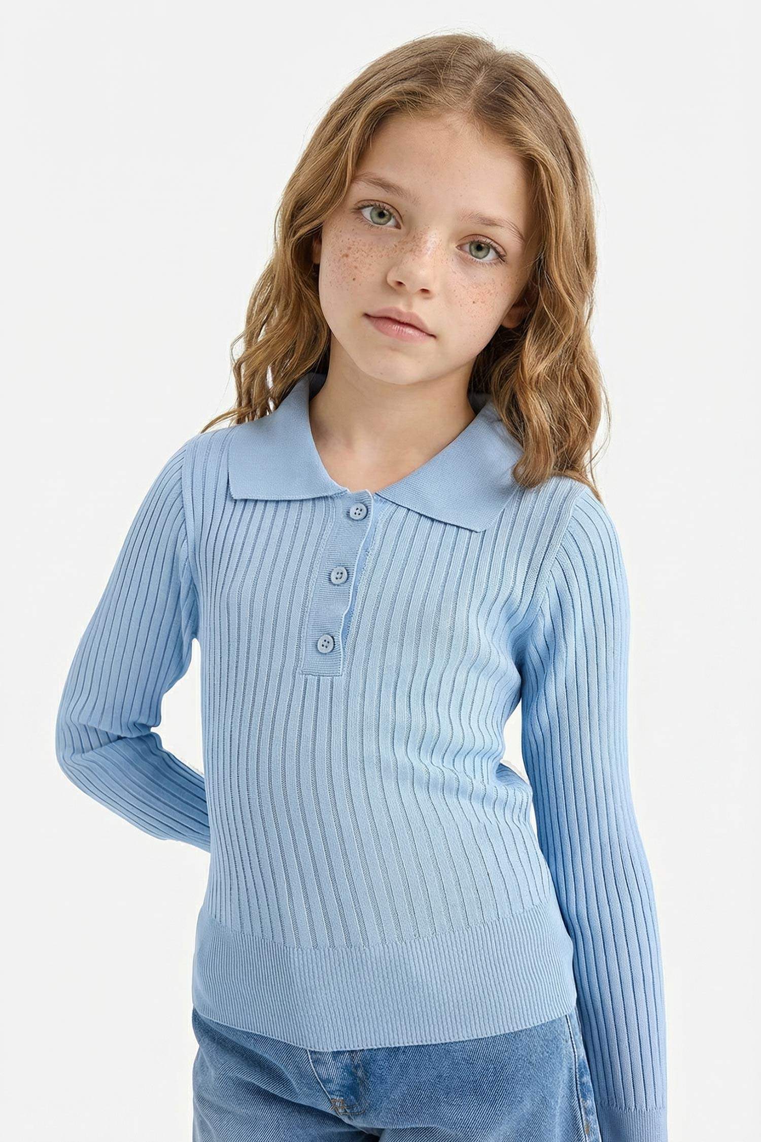 Girl Regular Fit Polo Collar Pullover