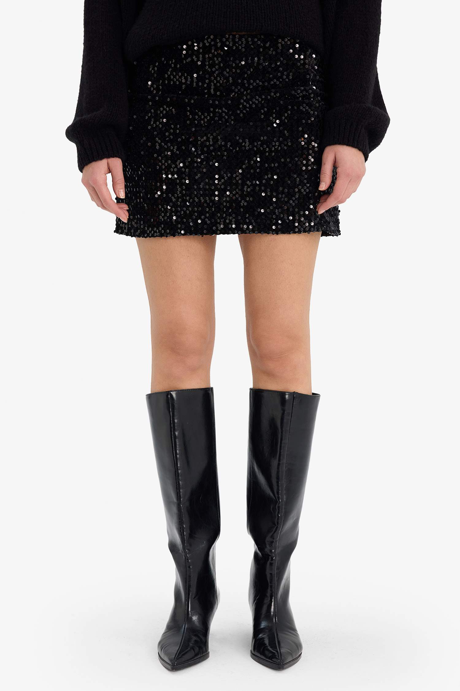 Kalem Normal Bel Astarlı Payetli Kumaş Mini Etek