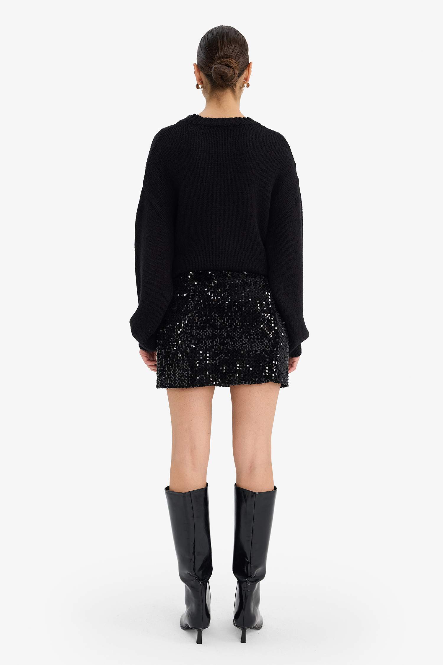 Kalem Normal Bel Astarlı Payetli Kumaş Mini Etek